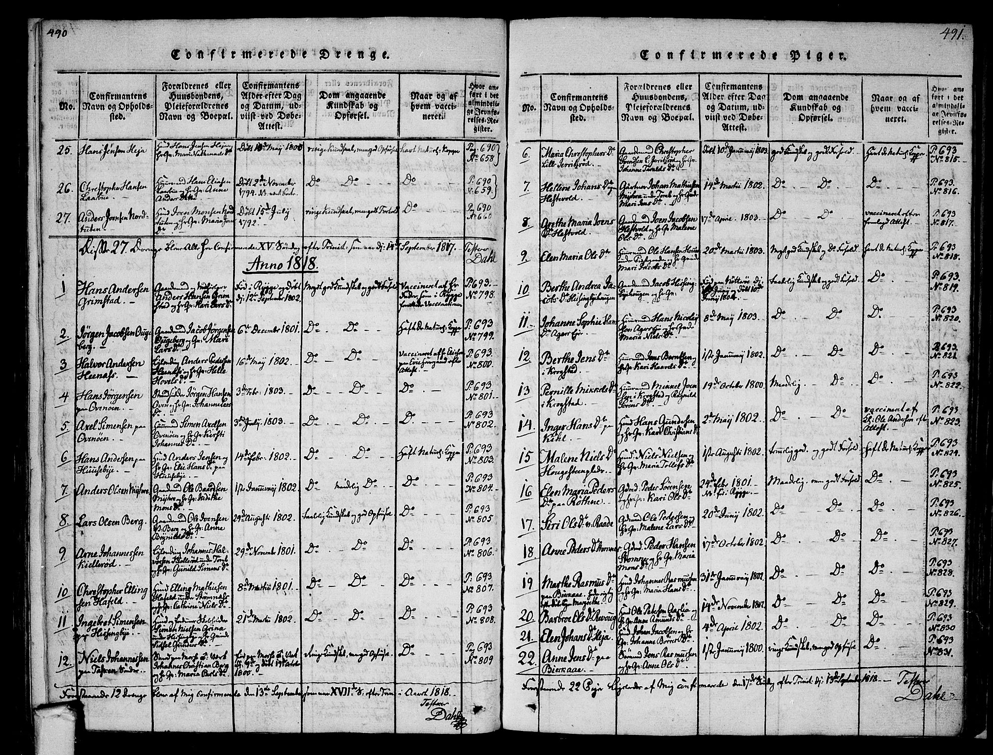 Råde prestekontor kirkebøker, SAO/A-2009/F/Fa/L0004: Parish register (official) no. 4, 1814-1830, p. 490-491
