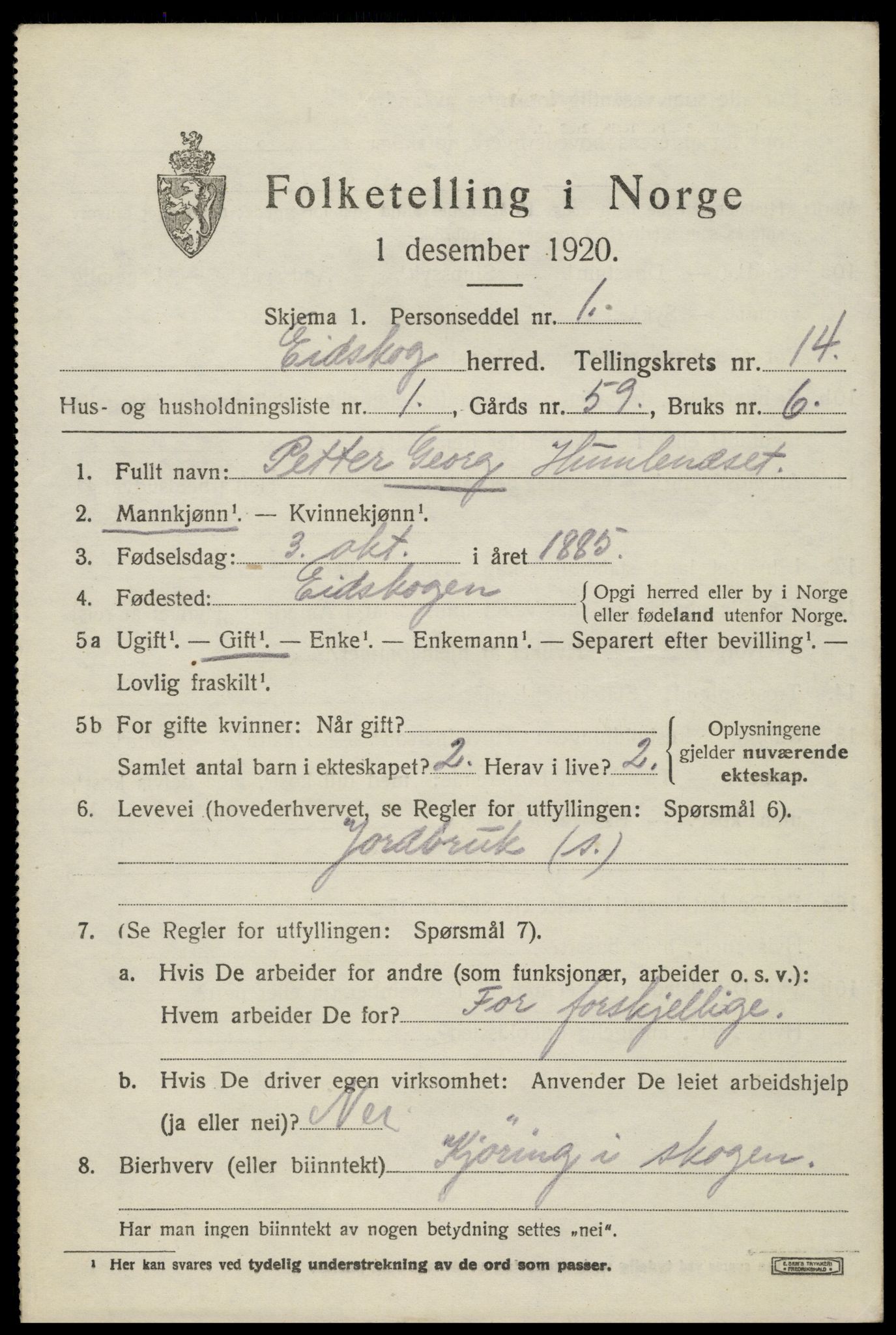 SAH, 1920 census for Eidskog, 1920, p. 13327