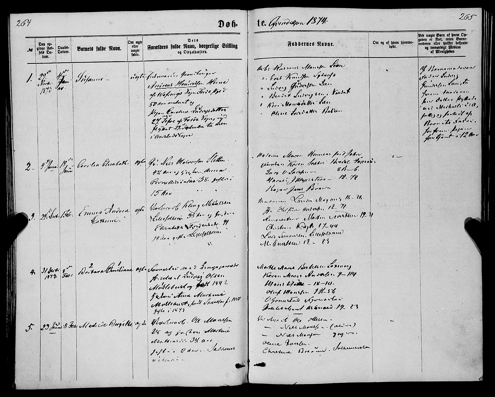 St. Jørgens hospital og Årstad sokneprestembete, SAB/A-99934: Parish register (official) no. A 6, 1870-1878, p. 264-265