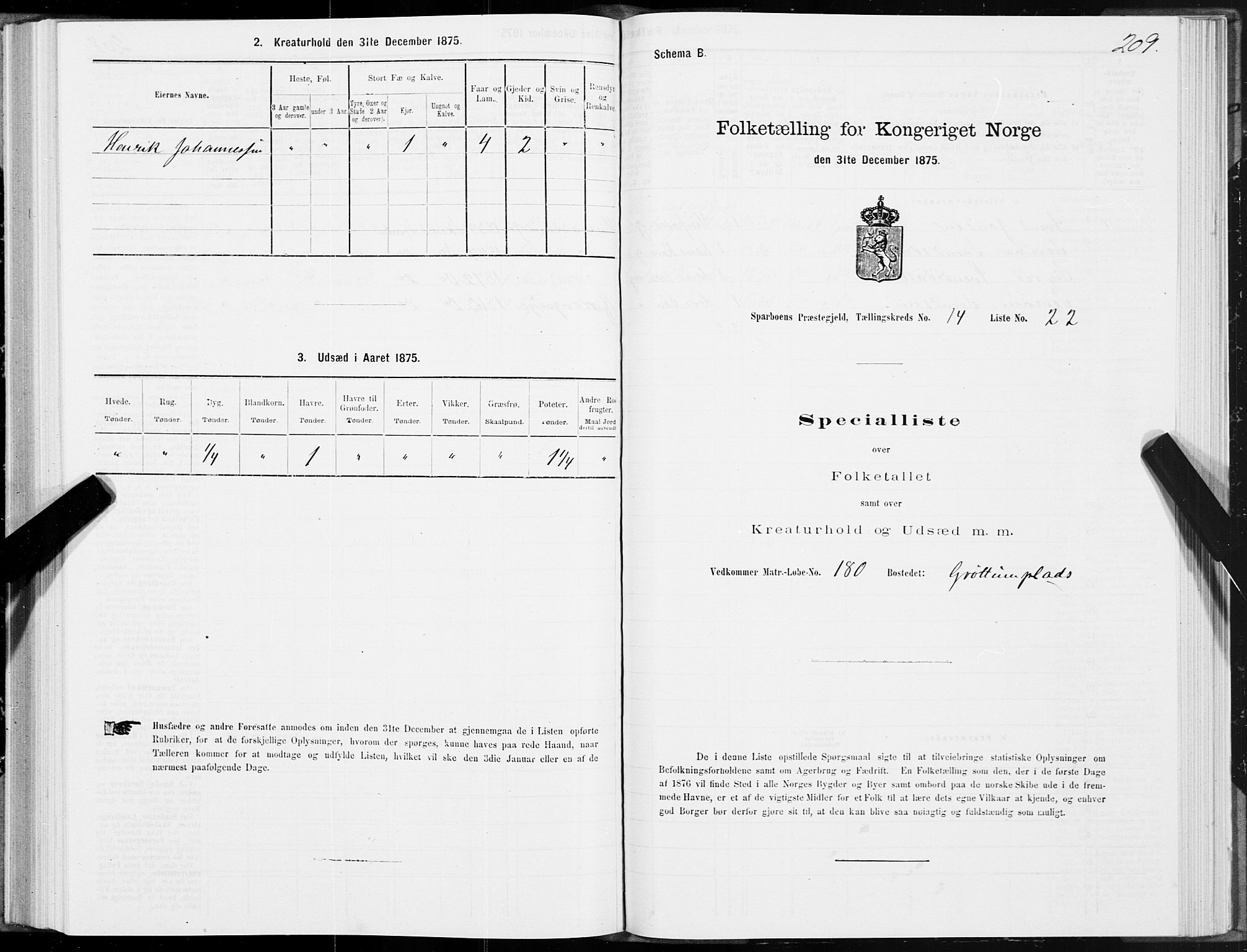 SAT, 1875 census for 1731P Sparbu, 1875, p. 5209