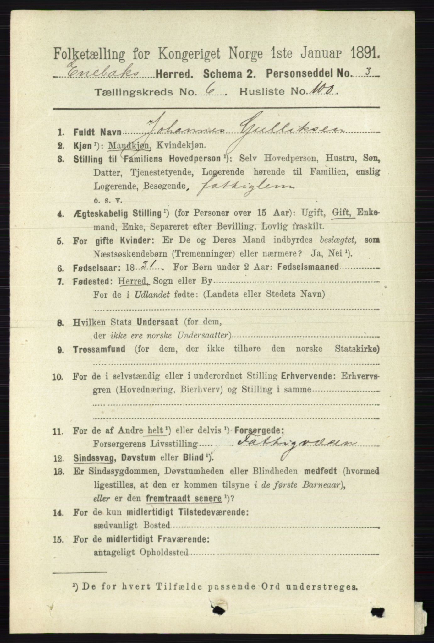 RA, 1891 census for 0229 Enebakk, 1891, p. 3484