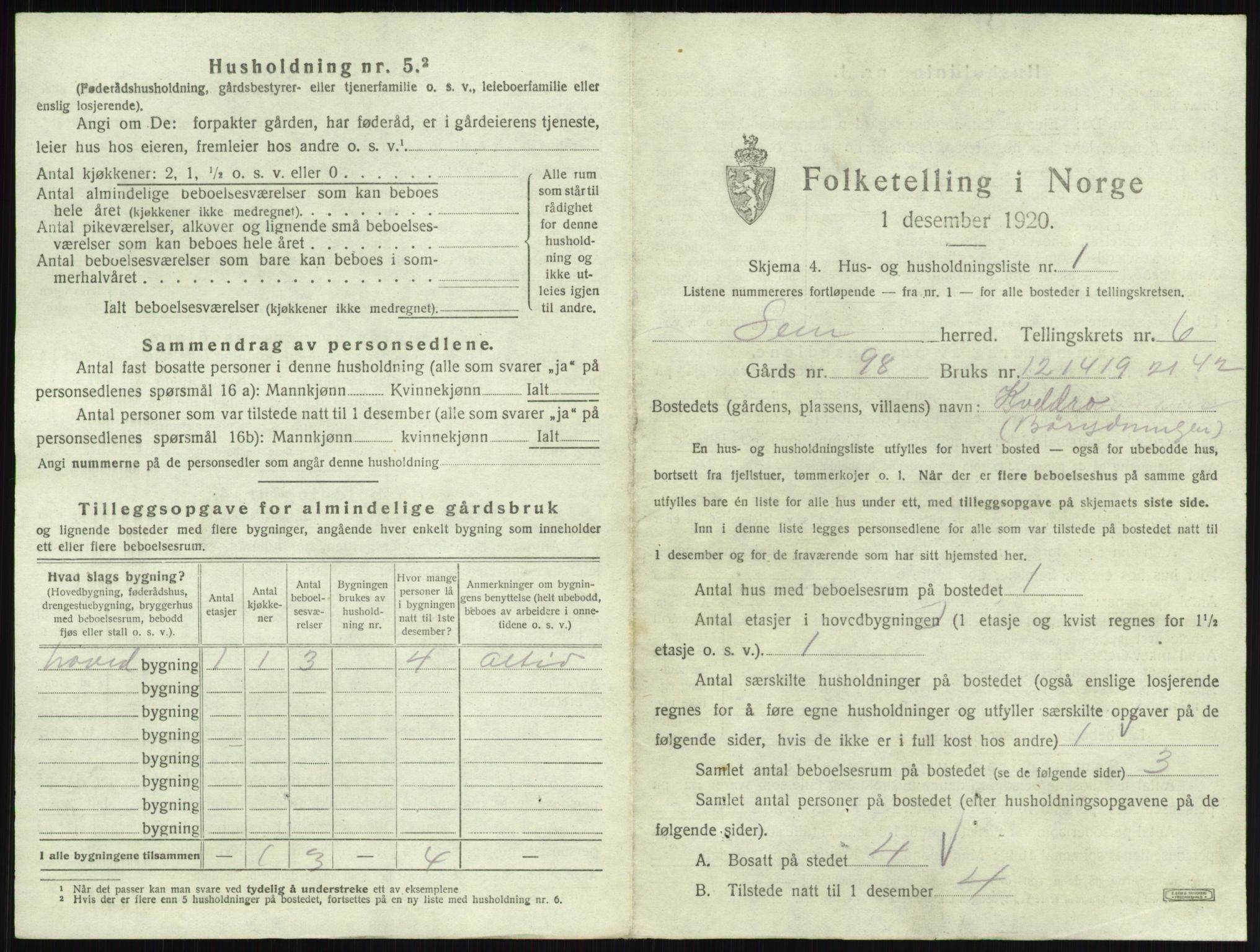 SAKO, 1920 census for Sem, 1920, p. 1261