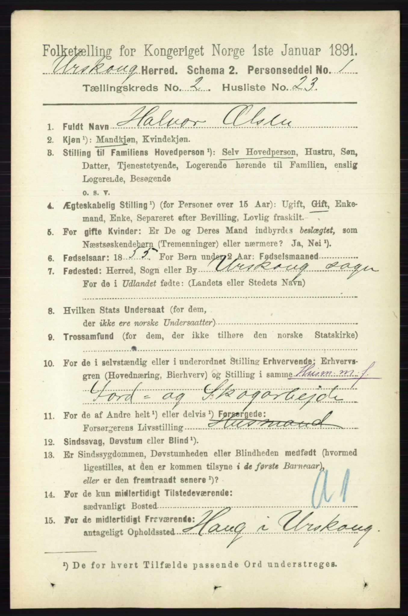 RA, 1891 census for 0224 Aurskog, 1891, p. 347