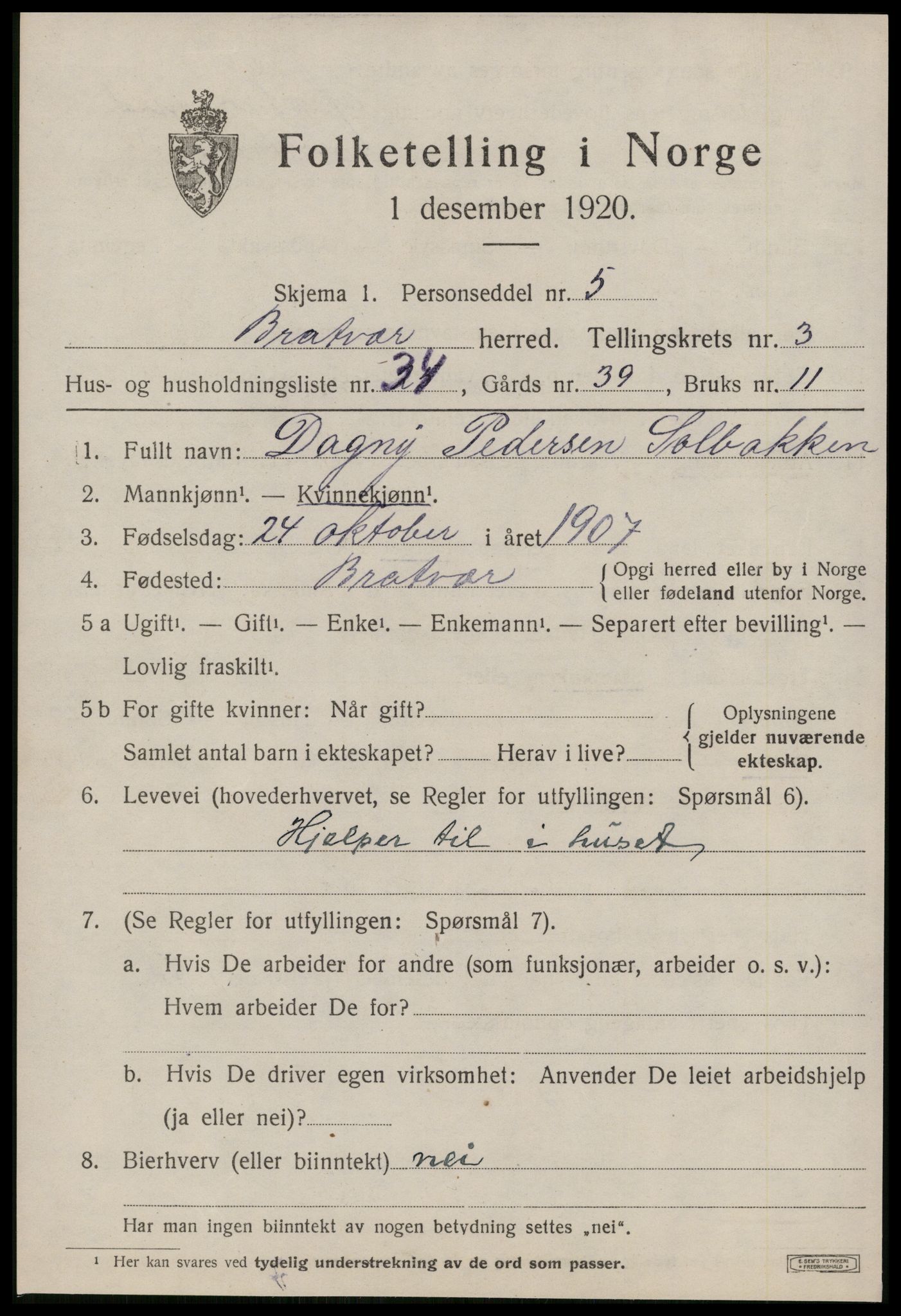 SAT, 1920 census for Brattvær, 1920, p. 1632