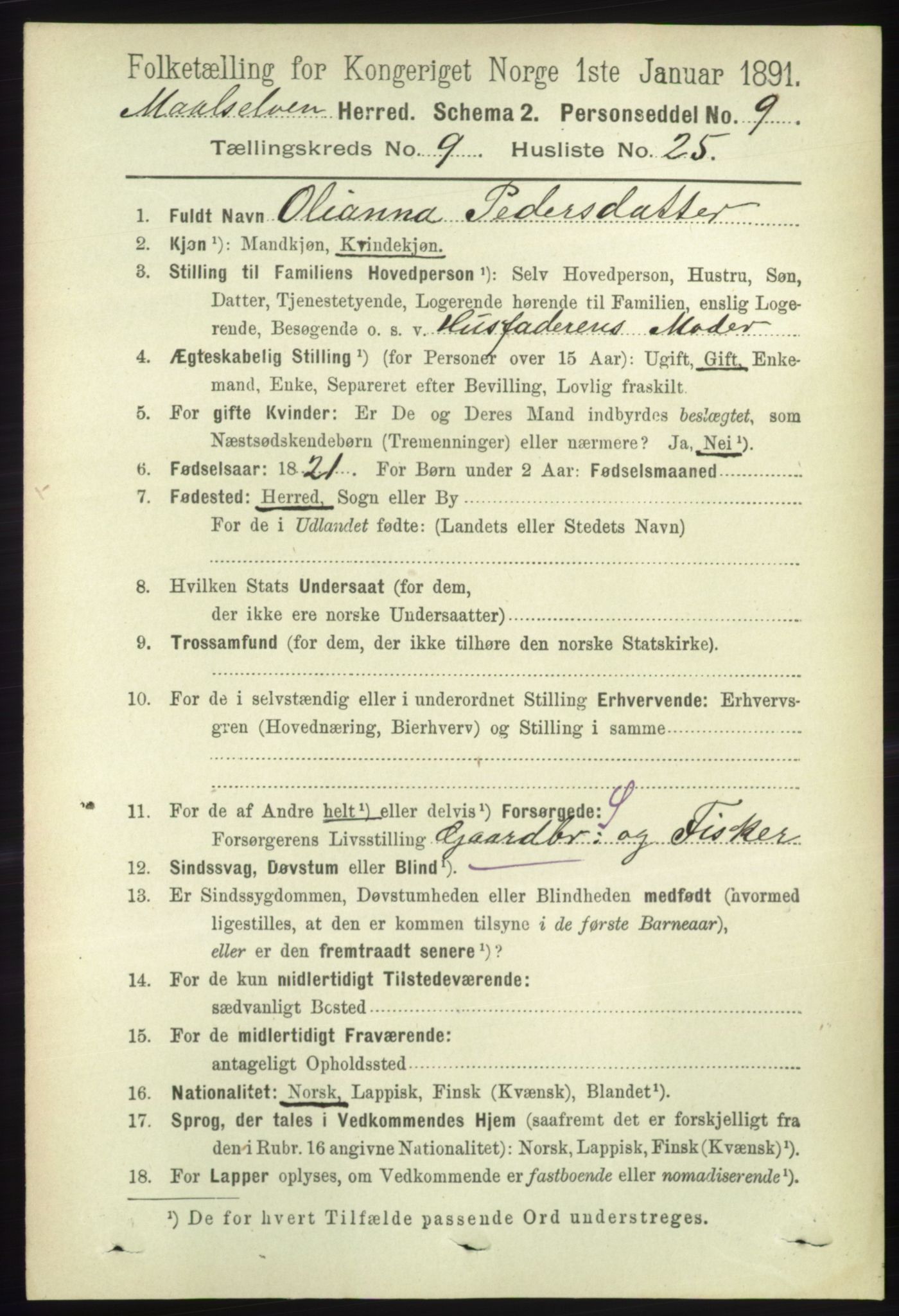 RA, 1891 census for 1924 Målselv, 1891, p. 2922