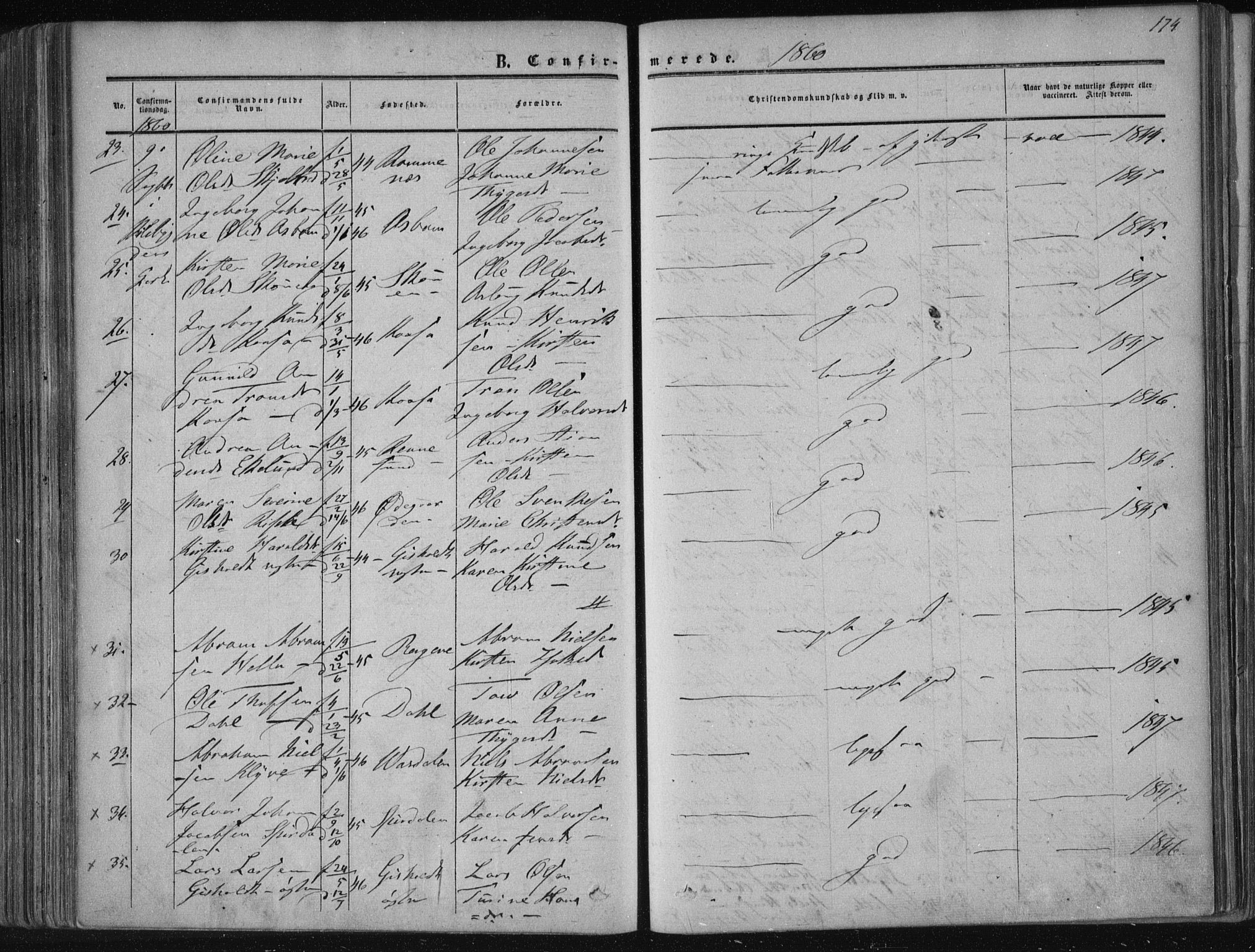 Solum kirkebøker, AV/SAKO-A-306/F/Fa/L0007: Parish register (official) no. I 7, 1856-1864, p. 174