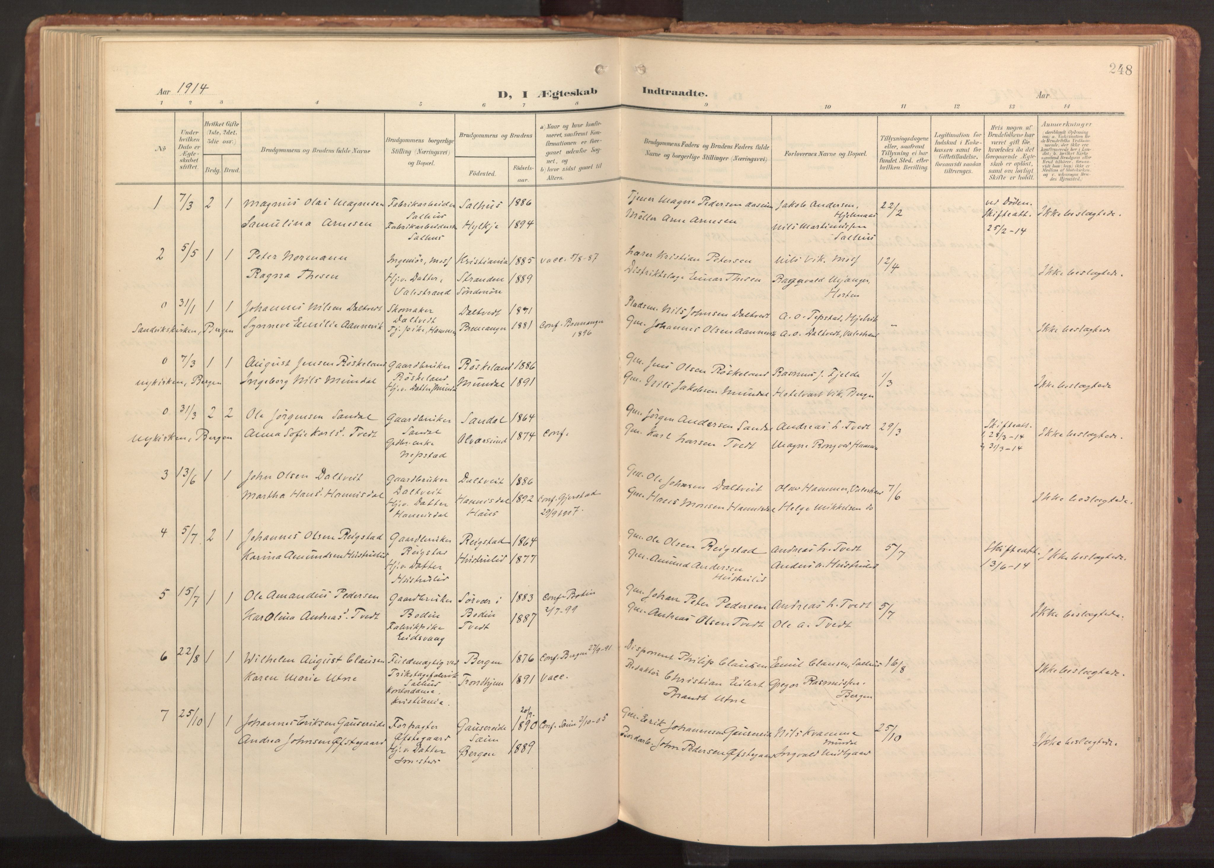 Hamre sokneprestembete, AV/SAB-A-75501/H/Ha/Haa/Haab/L0002: Parish register (official) no. B 2, 1905-1924, p. 248