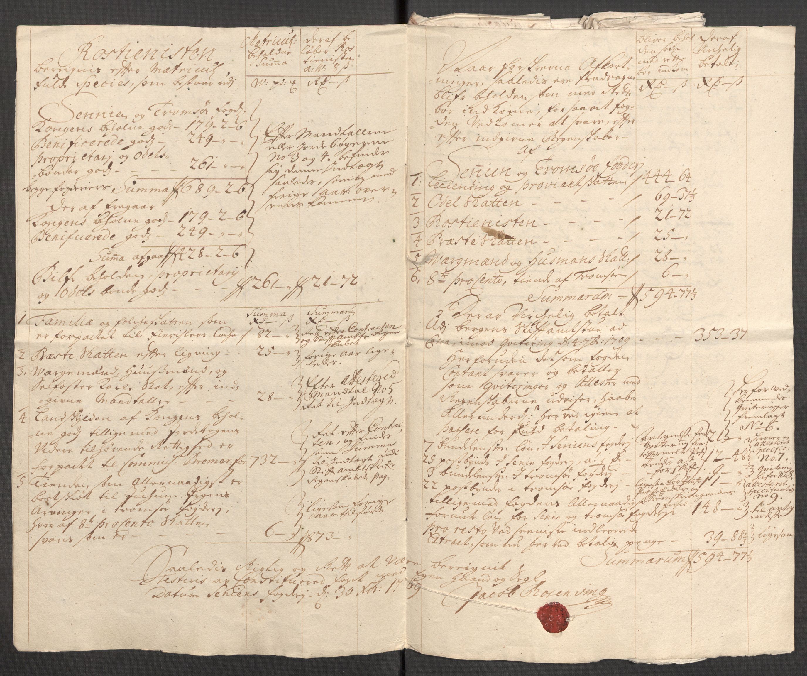 Rentekammeret inntil 1814, Reviderte regnskaper, Fogderegnskap, AV/RA-EA-4092/R68/L4757: Fogderegnskap Senja og Troms, 1708-1710, p. 150