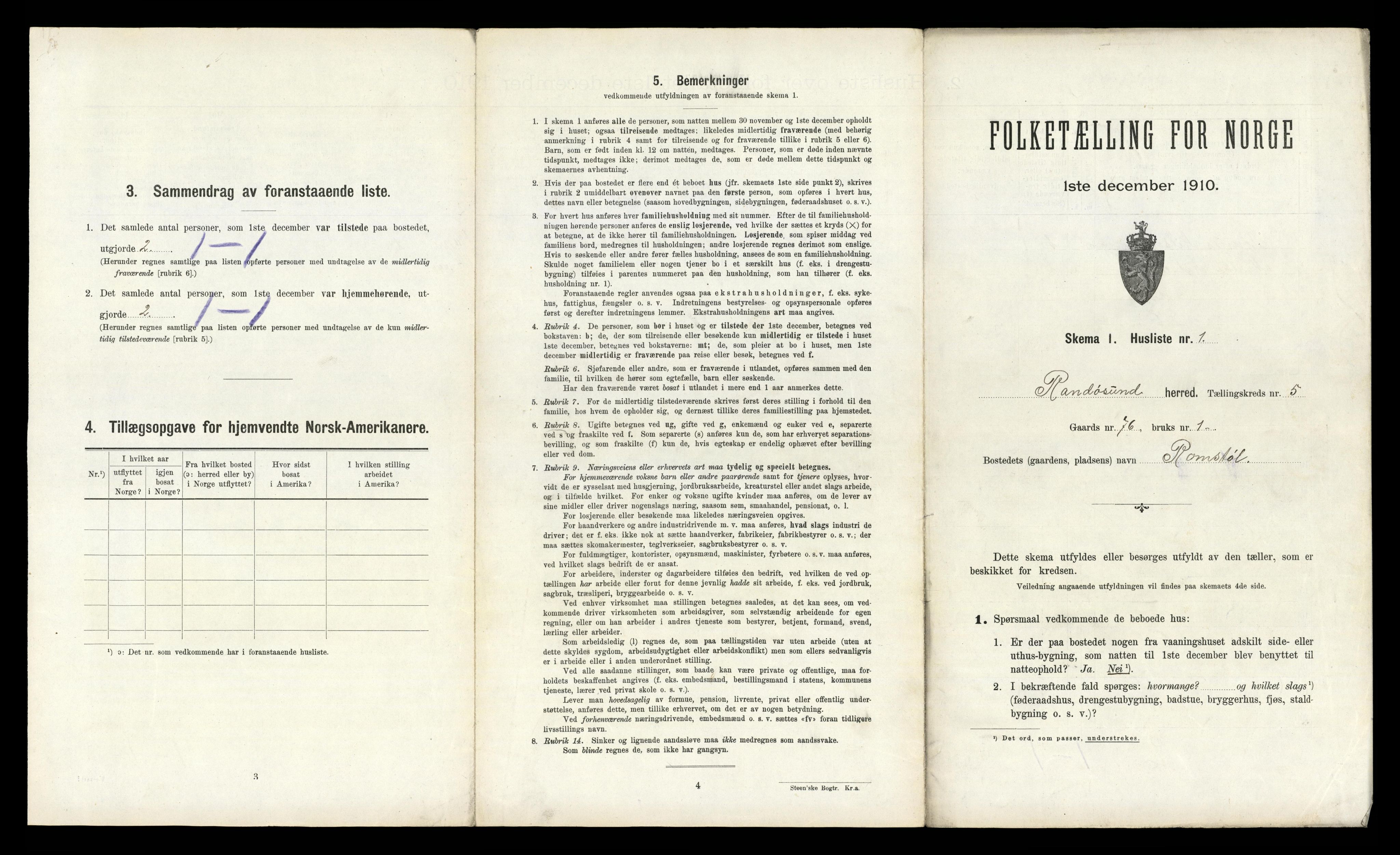 RA, 1910 census for Randesund, 1910, p. 374