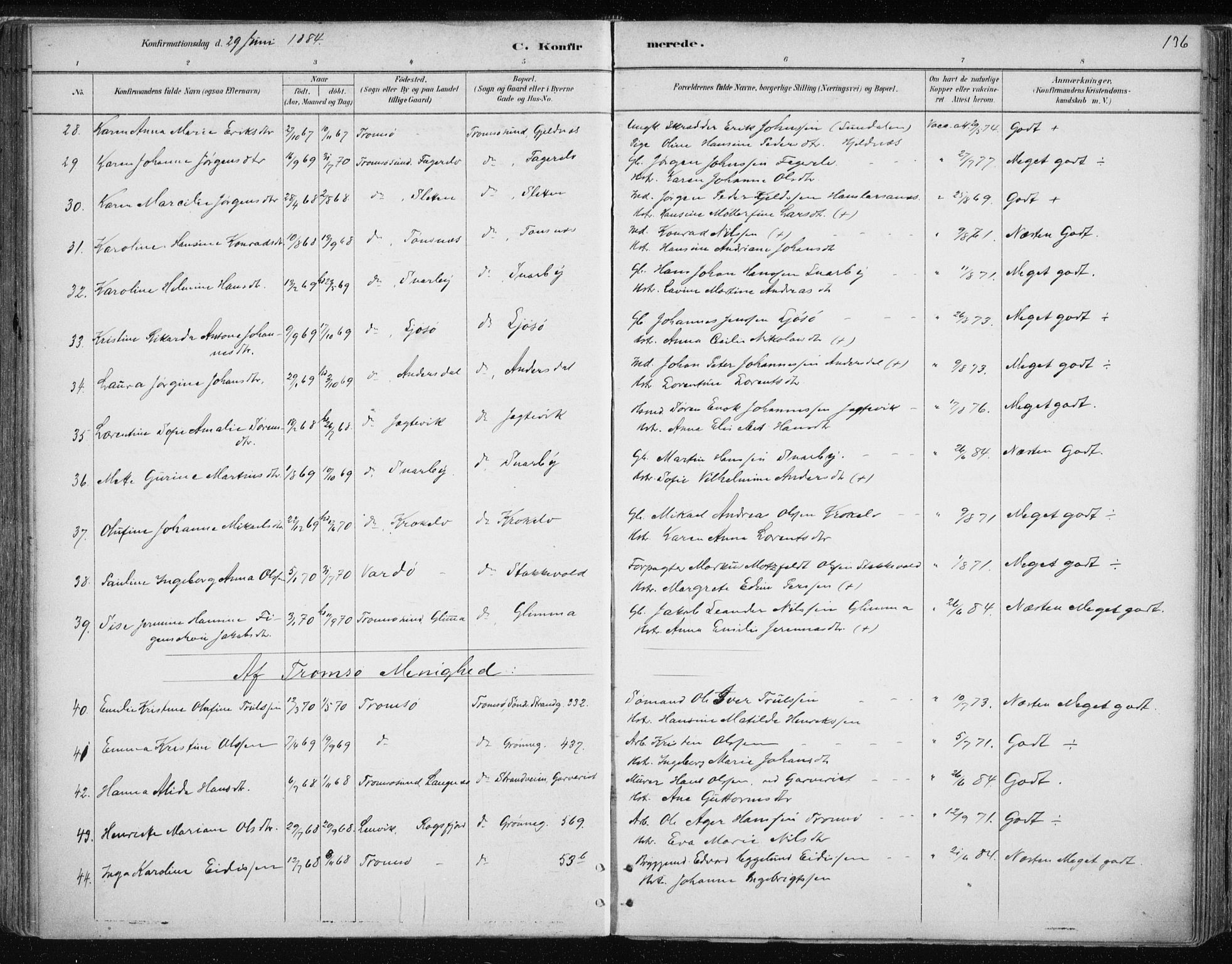 Tromsøysund sokneprestkontor, AV/SATØ-S-1304/G/Ga/L0004kirke: Parish register (official) no. 4, 1880-1888, p. 136