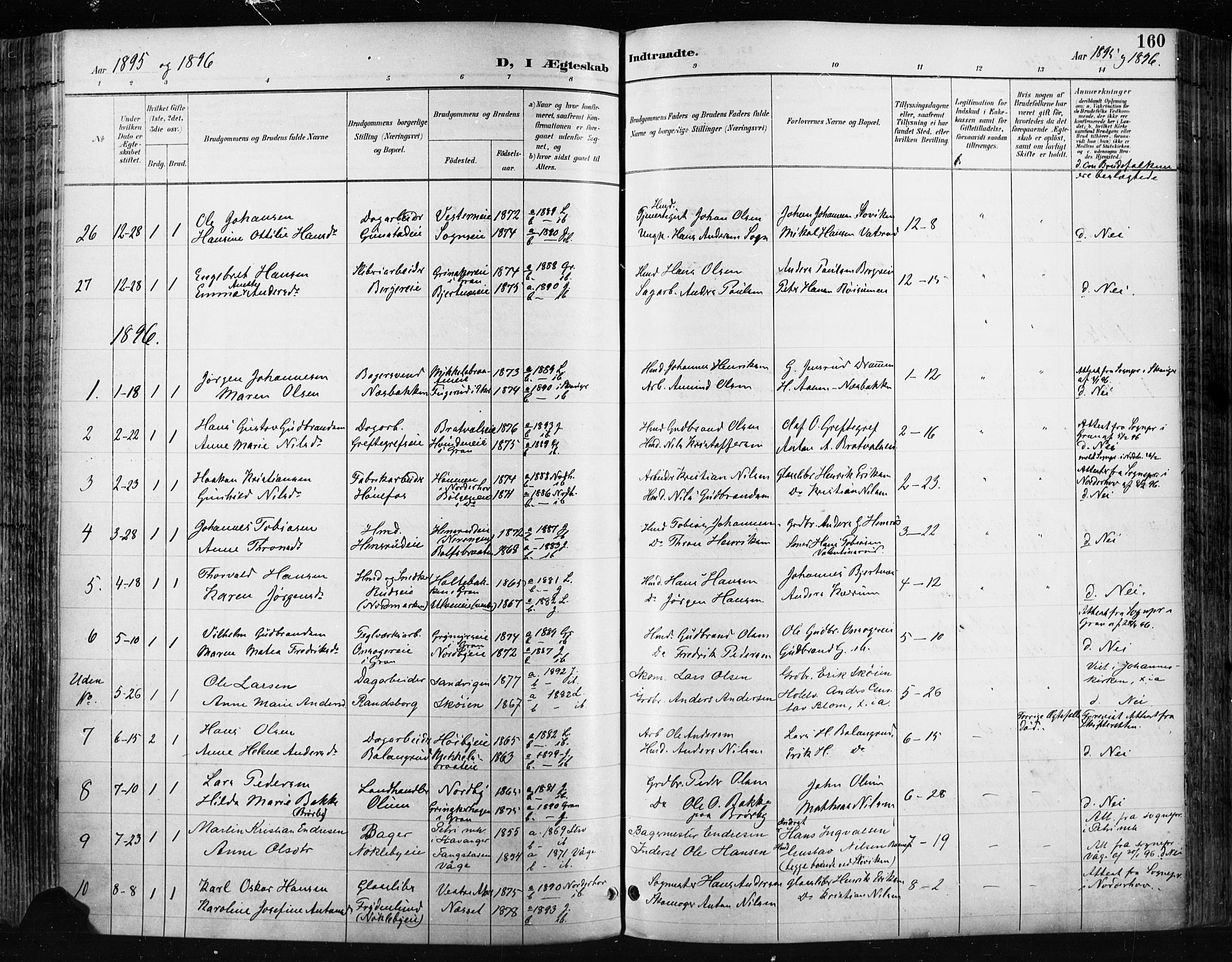 Jevnaker prestekontor, SAH/PREST-116/H/Ha/Haa/L0009: Parish register (official) no. 9, 1891-1901, p. 160