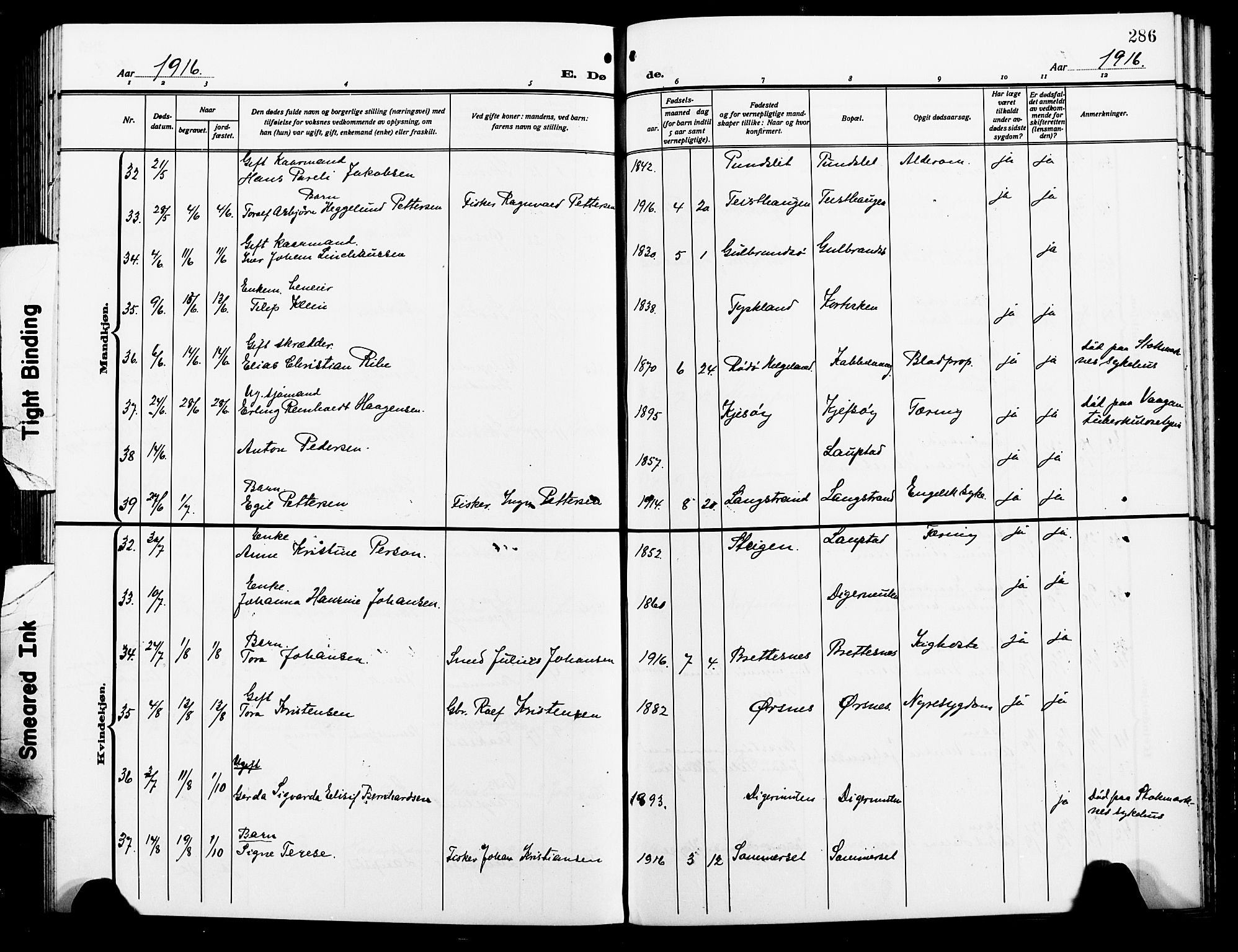 Ministerialprotokoller, klokkerbøker og fødselsregistre - Nordland, SAT/A-1459/874/L1080: Parish register (copy) no. 874C09, 1915-1925, p. 286