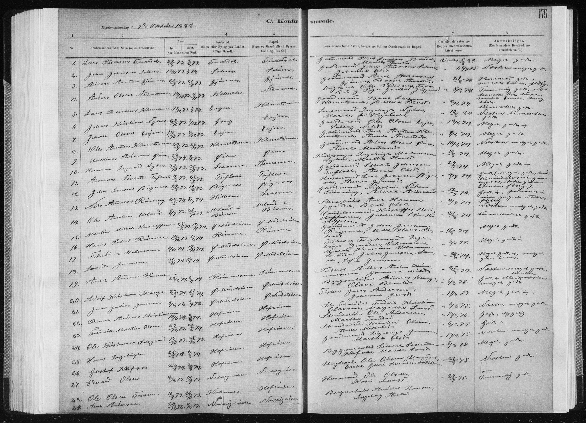 Ministerialprotokoller, klokkerbøker og fødselsregistre - Sør-Trøndelag, SAT/A-1456/668/L0818: Parish register (copy) no. 668C07, 1885-1898, p. 175