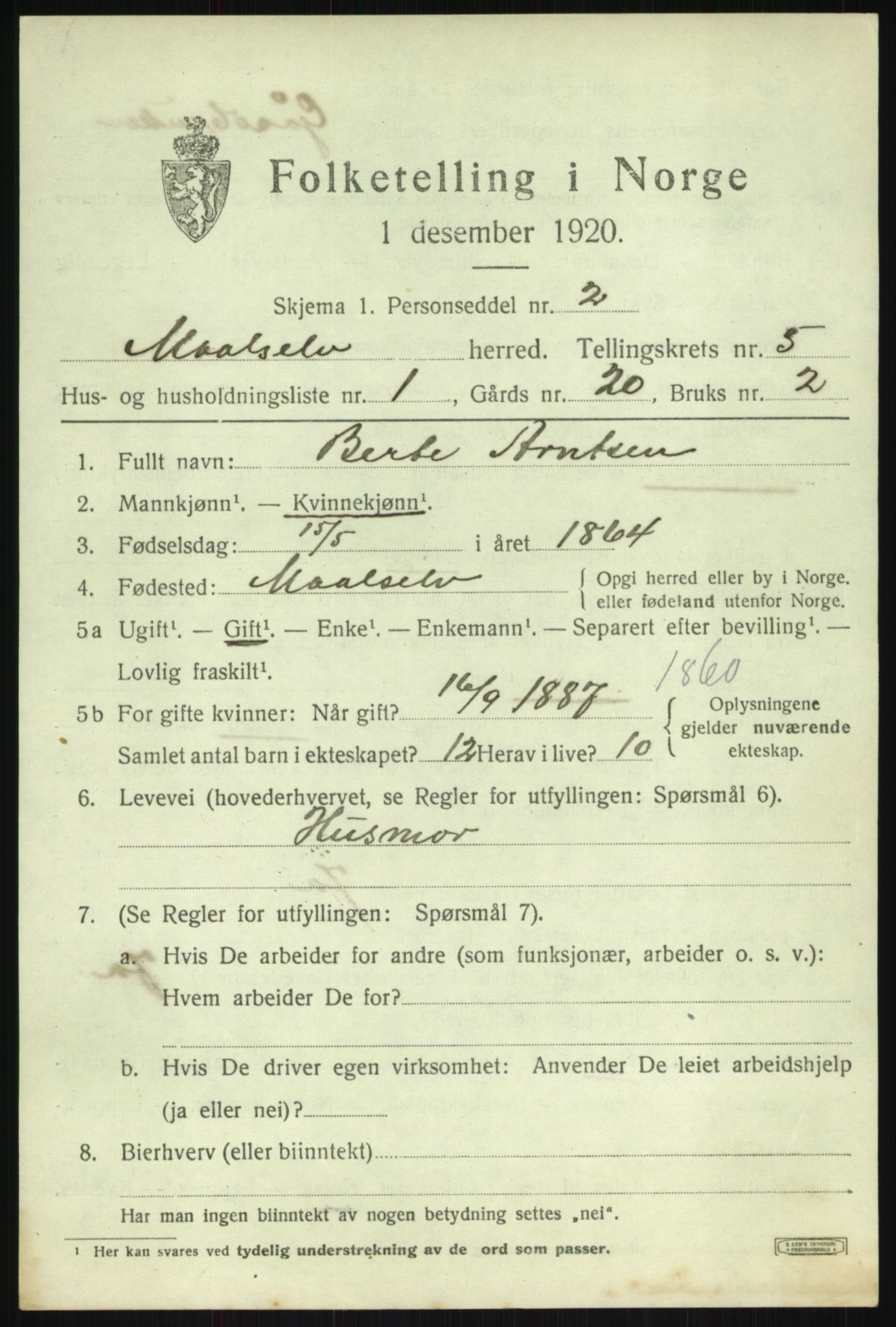 SATØ, 1920 census for Målselv, 1920, p. 3153