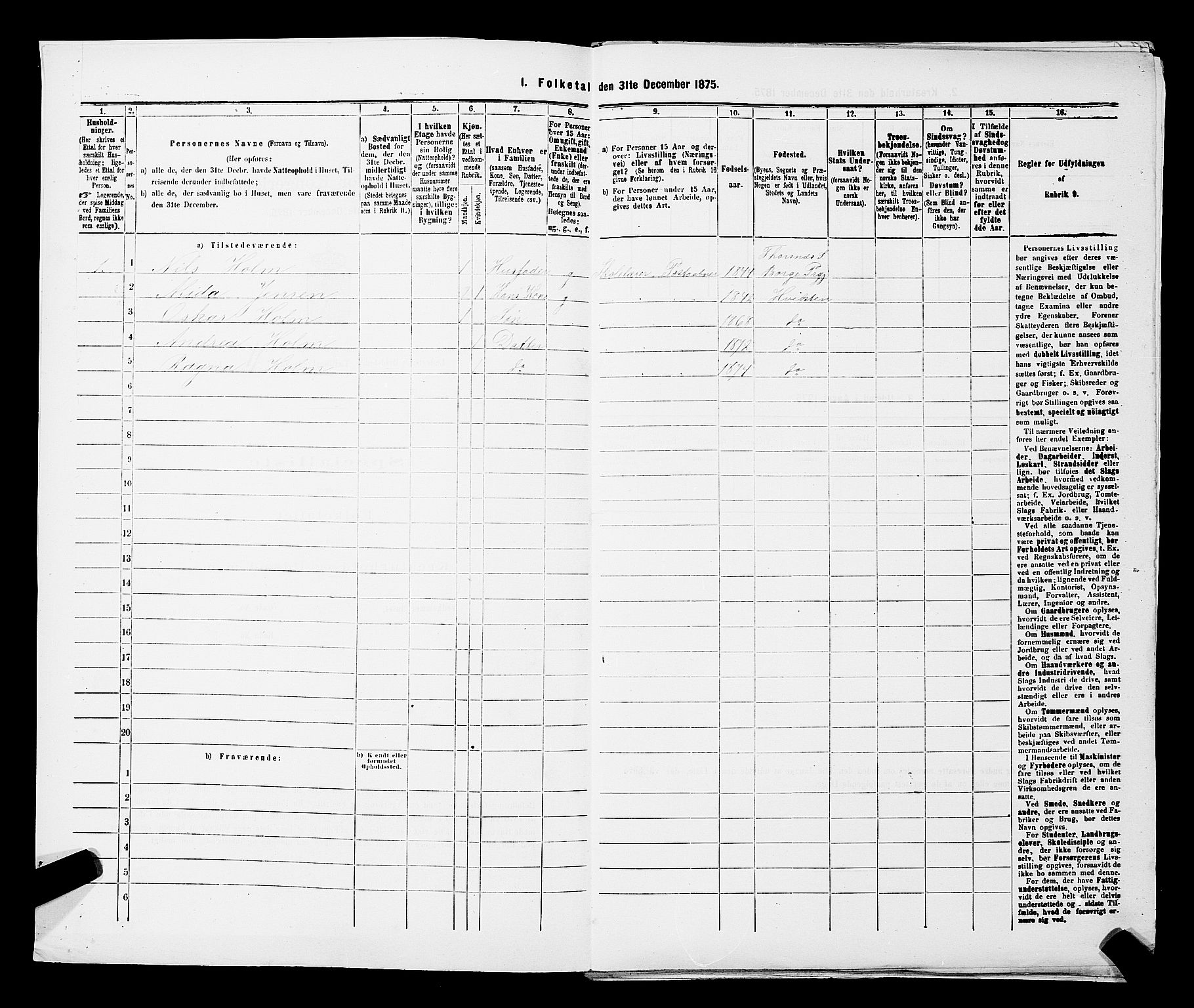 RA, 1875 census for 0202B Vestby/Hvitsten, 1875, p. 4