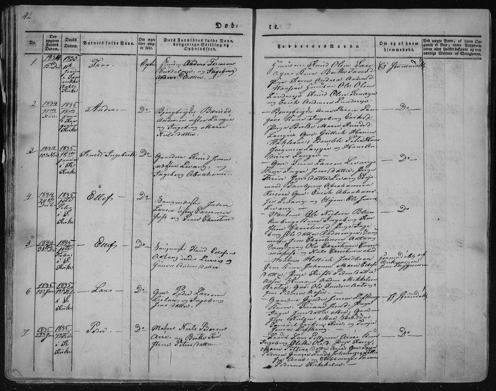 Sannidal kirkebøker, AV/SAKO-A-296/F/Fa/L0006: Parish register (official) no. 6, 1831-1847, p. 42