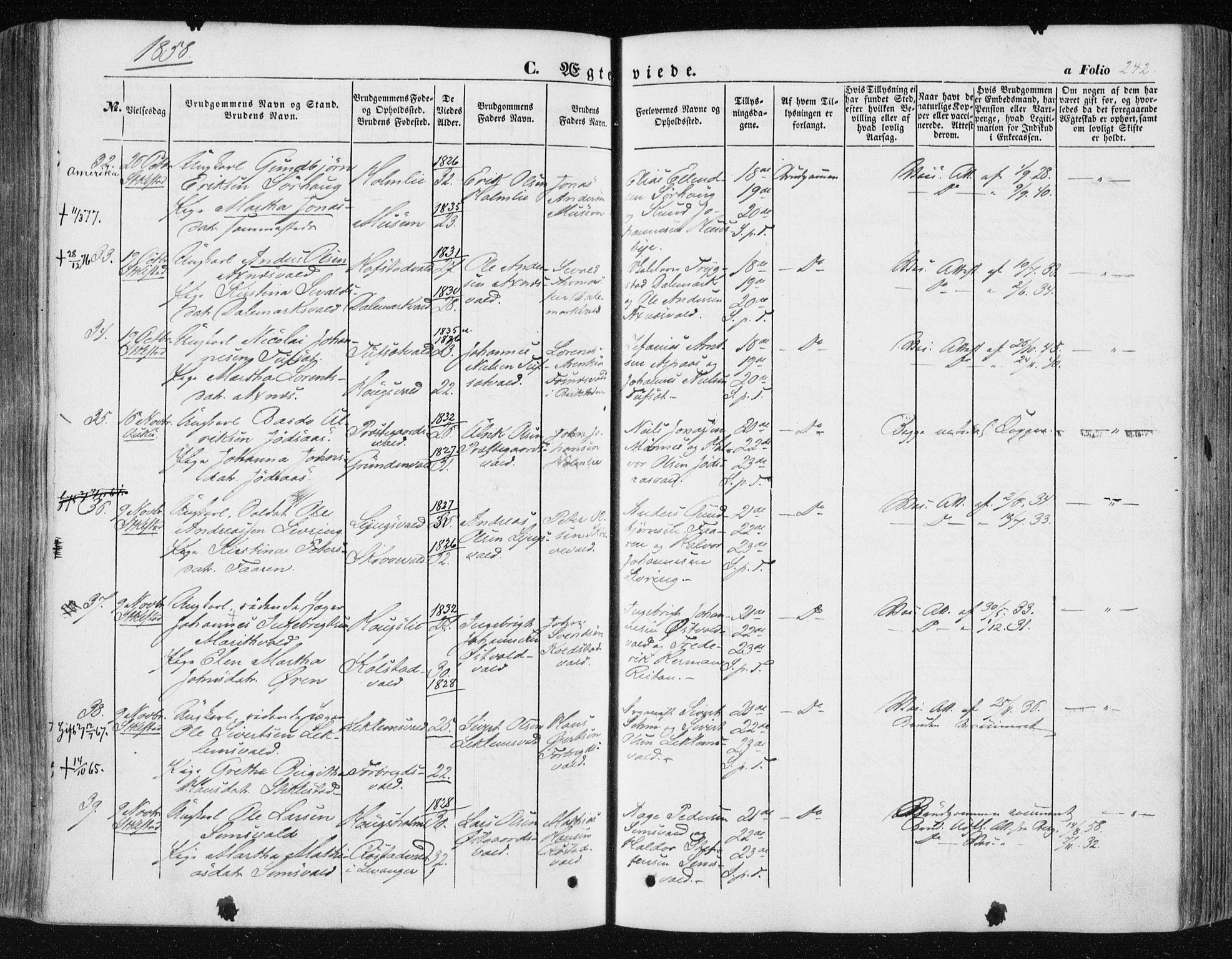 Ministerialprotokoller, klokkerbøker og fødselsregistre - Nord-Trøndelag, SAT/A-1458/723/L0240: Parish register (official) no. 723A09, 1852-1860, p. 242