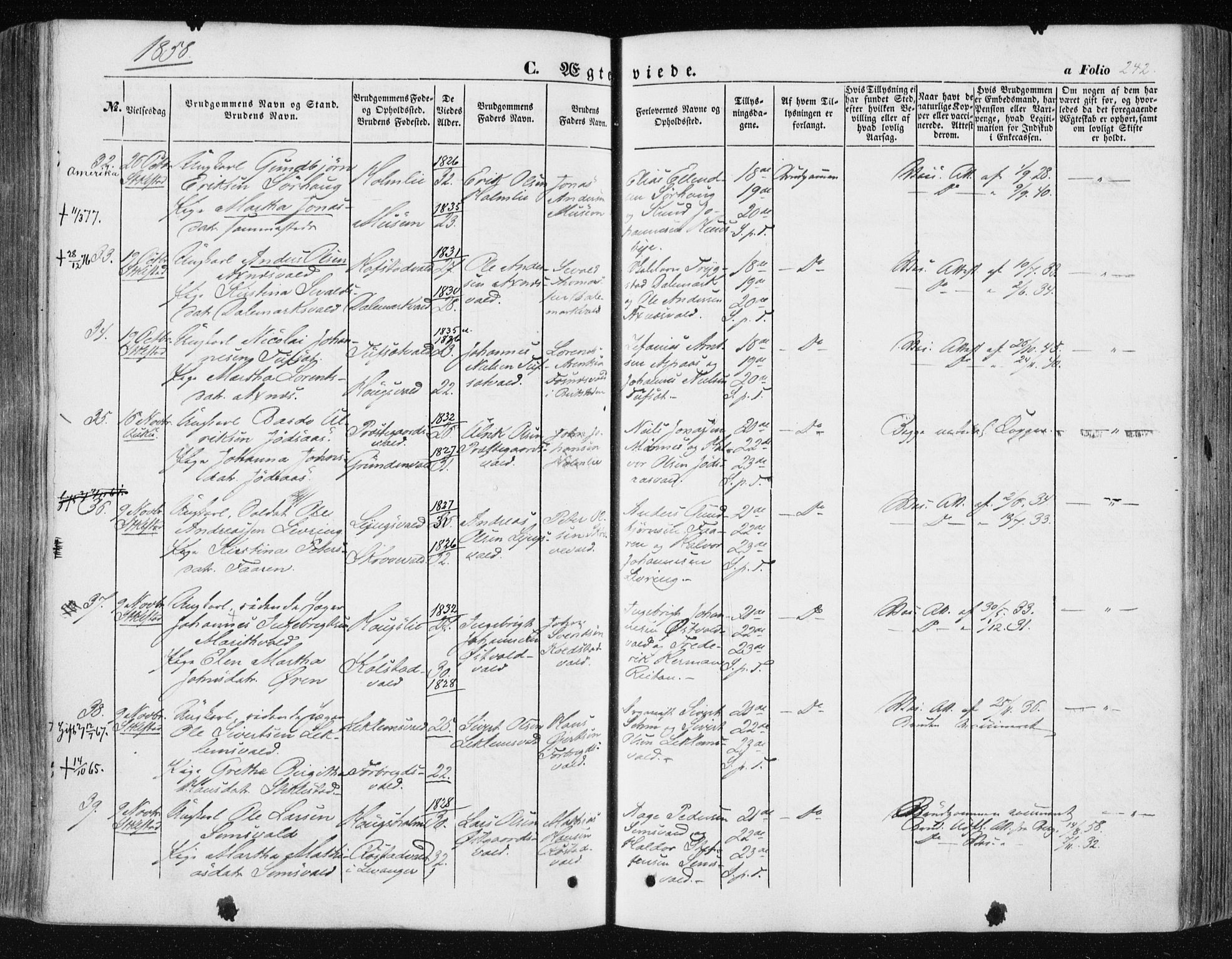 Ministerialprotokoller, klokkerbøker og fødselsregistre - Nord-Trøndelag, AV/SAT-A-1458/723/L0240: Parish register (official) no. 723A09, 1852-1860, p. 242