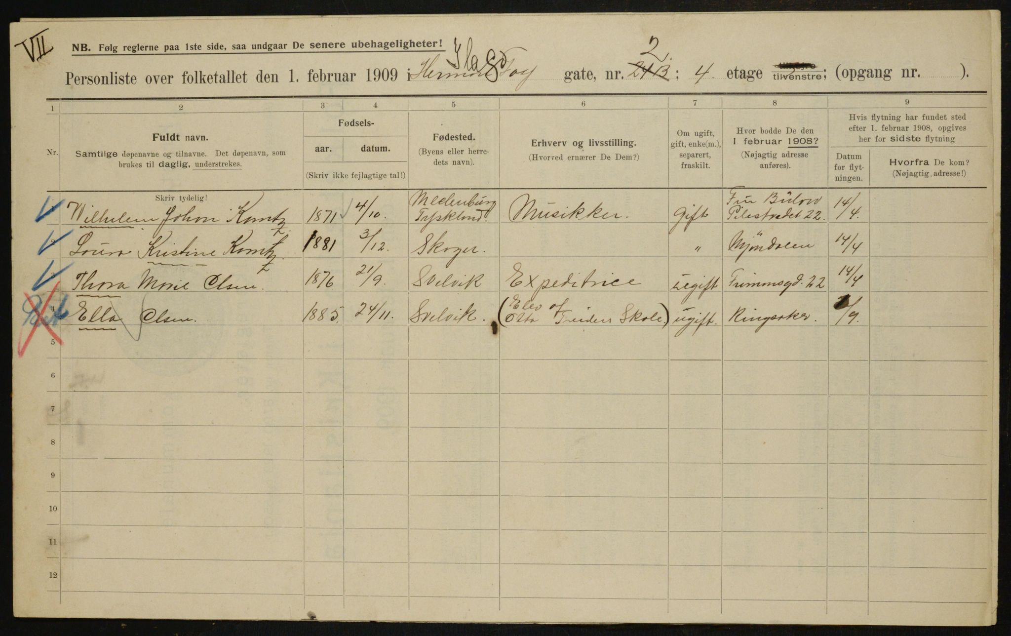 OBA, Municipal Census 1909 for Kristiania, 1909, p. 39448