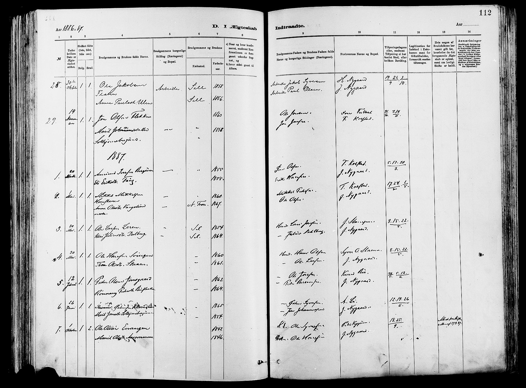Vågå prestekontor, SAH/PREST-076/H/Ha/Haa/L0008: Parish register (official) no. 8, 1886-1904, p. 112