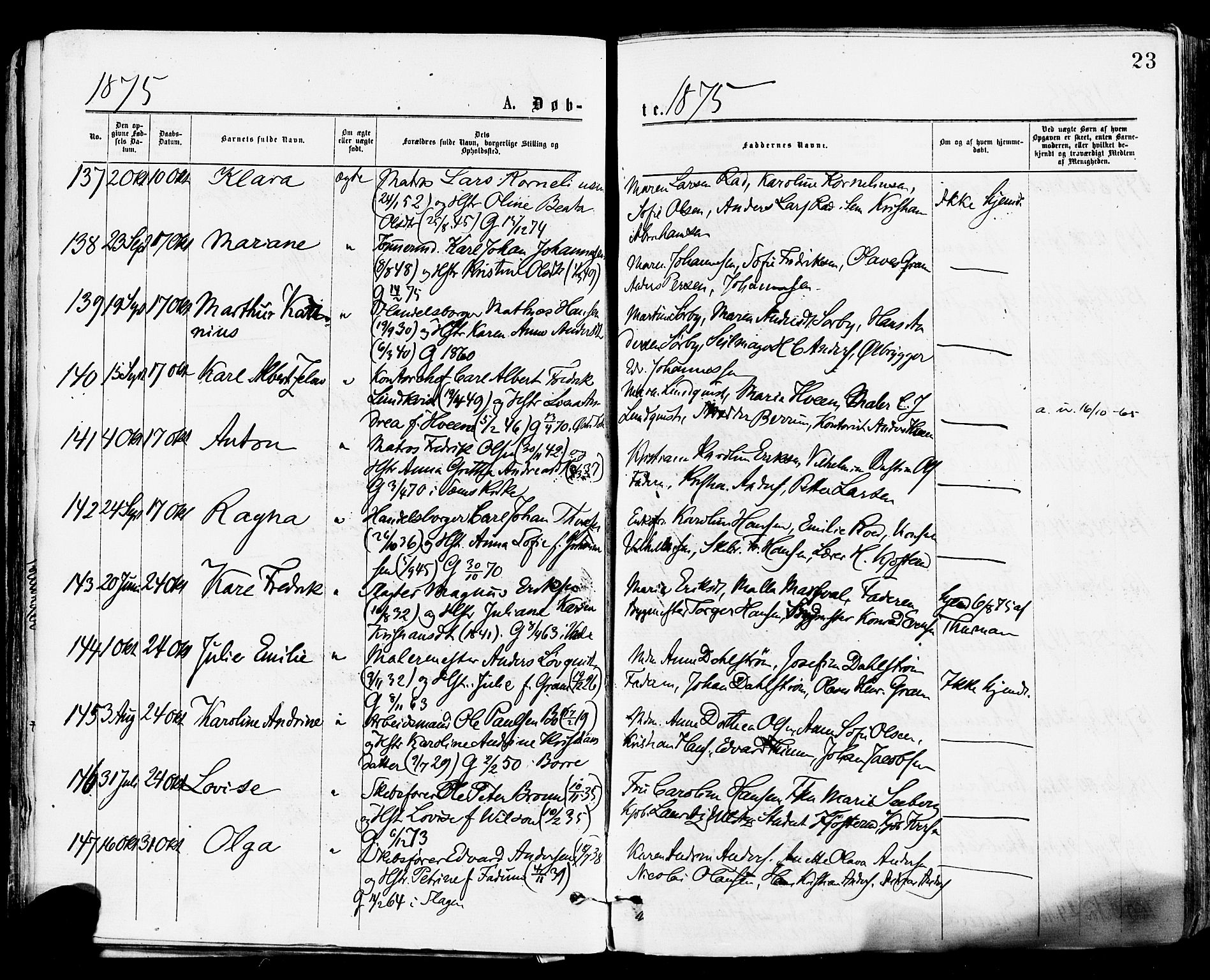 Tønsberg kirkebøker, SAKO/A-330/F/Fa/L0010: Parish register (official) no. I 10, 1874-1880, p. 23