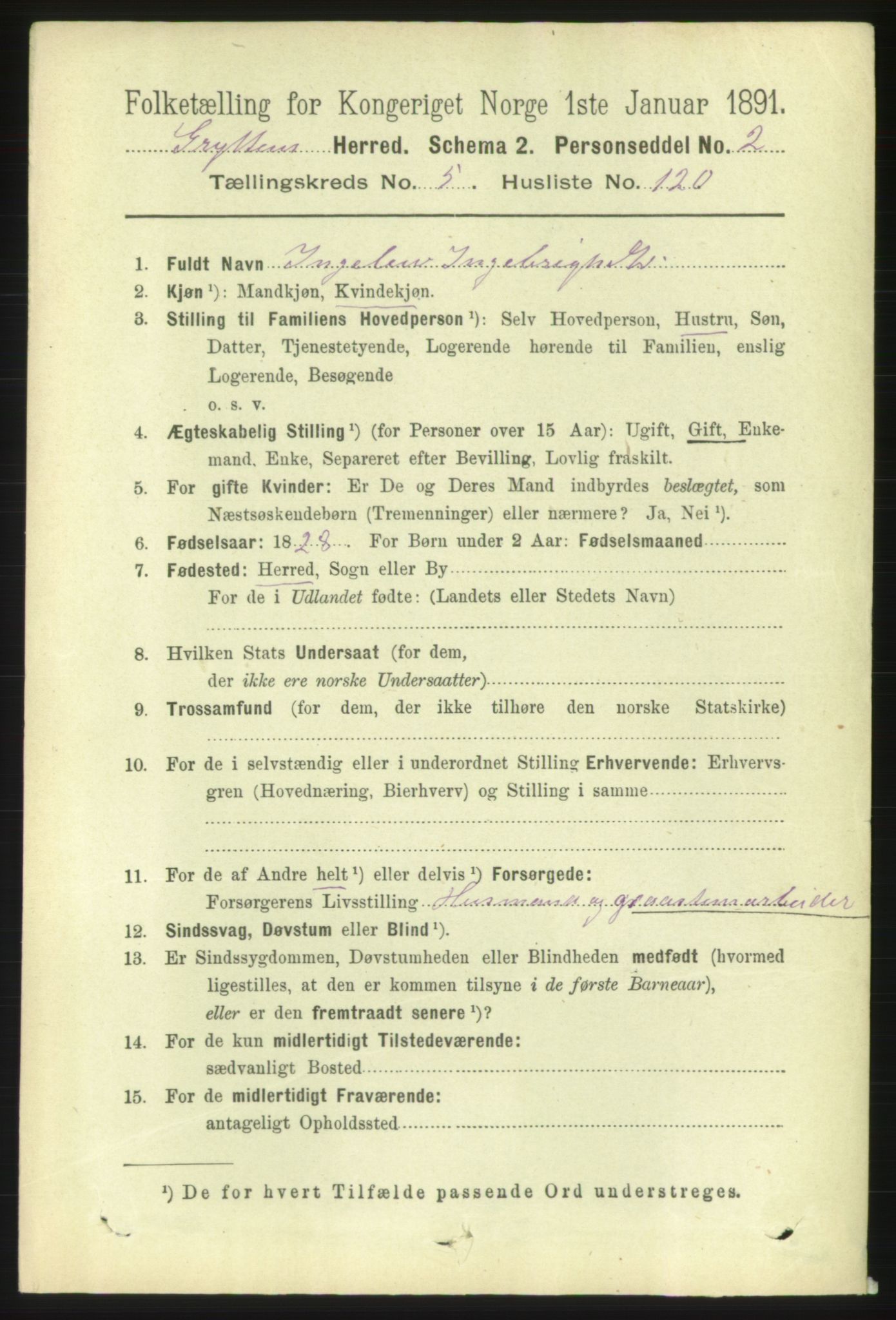 RA, 1891 census for 1539 Grytten, 1891, p. 2426