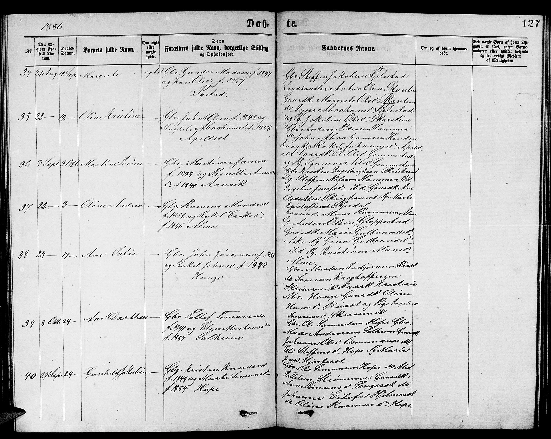 Gloppen sokneprestembete, AV/SAB-A-80101/H/Hab/Habb/L0001: Parish register (copy) no. B 1, 1872-1888, p. 127