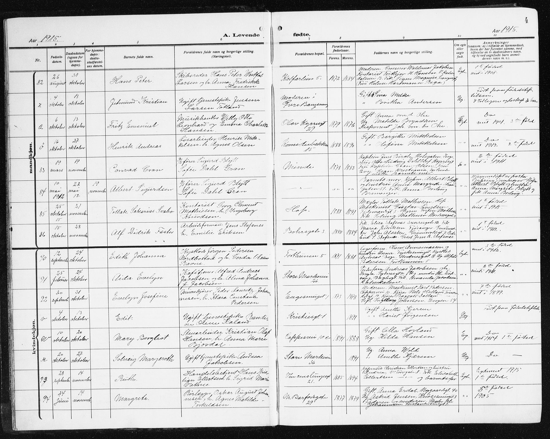 Domkirken sokneprestembete, SAB/A-74801/H/Hab/L0018: Parish register (copy) no. B 11, 1915-1942, p. 4