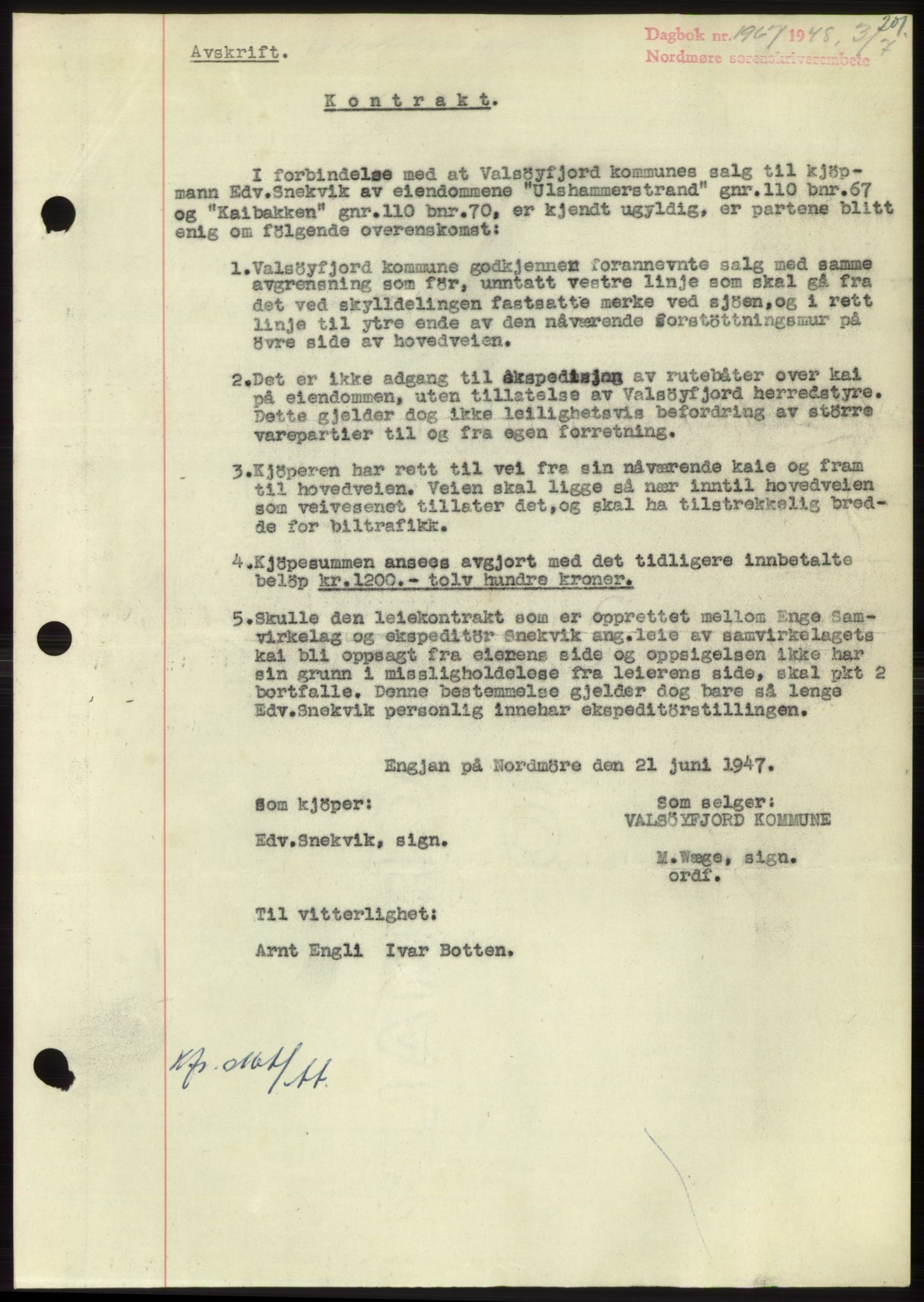 Nordmøre sorenskriveri, AV/SAT-A-4132/1/2/2Ca: Mortgage book no. B99, 1948-1948, Diary no: : 1967/1948