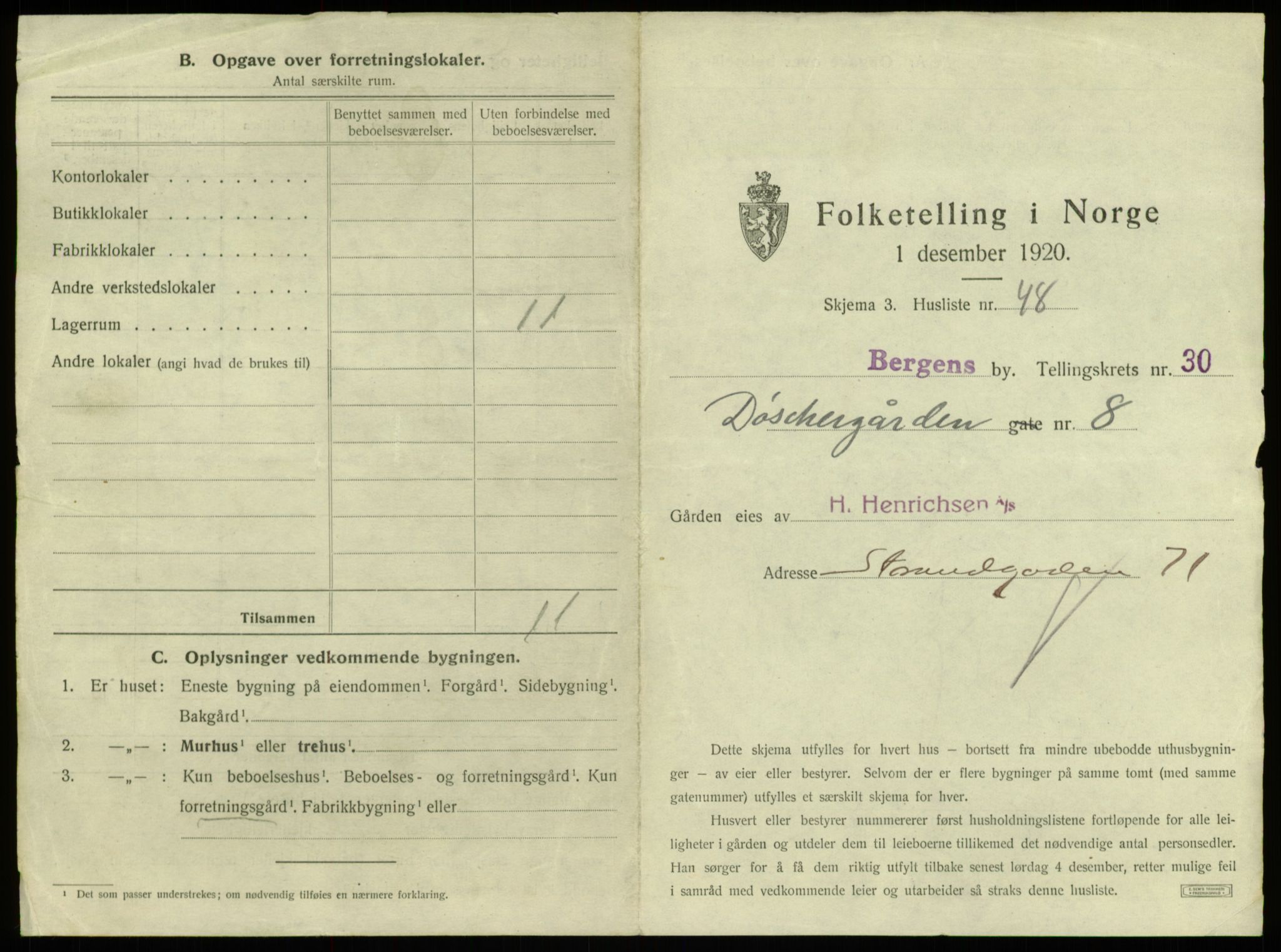 SAB, 1920 census for Bergen, 1920, p. 2903