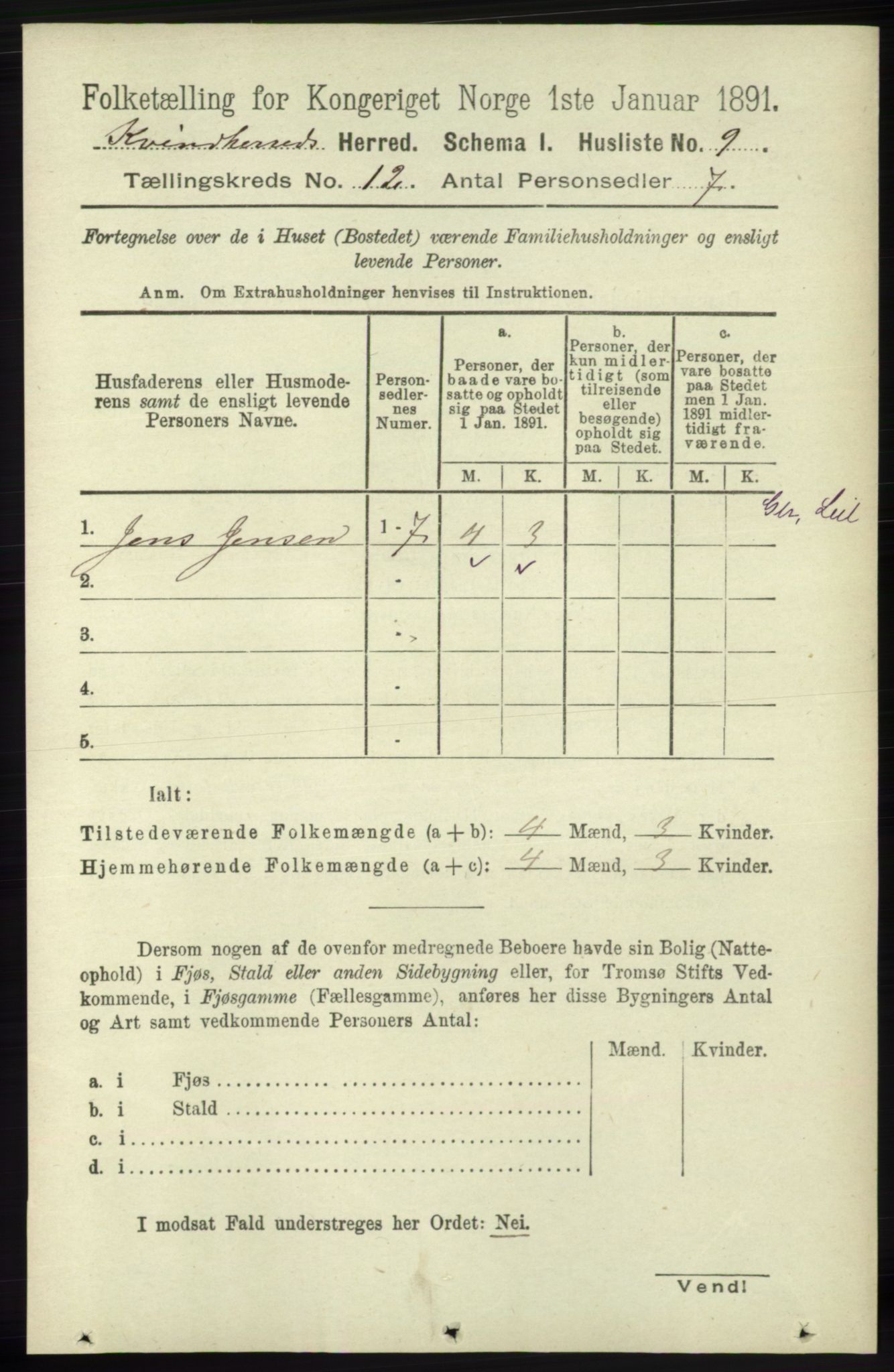 RA, 1891 census for 1224 Kvinnherad, 1891, p. 3928