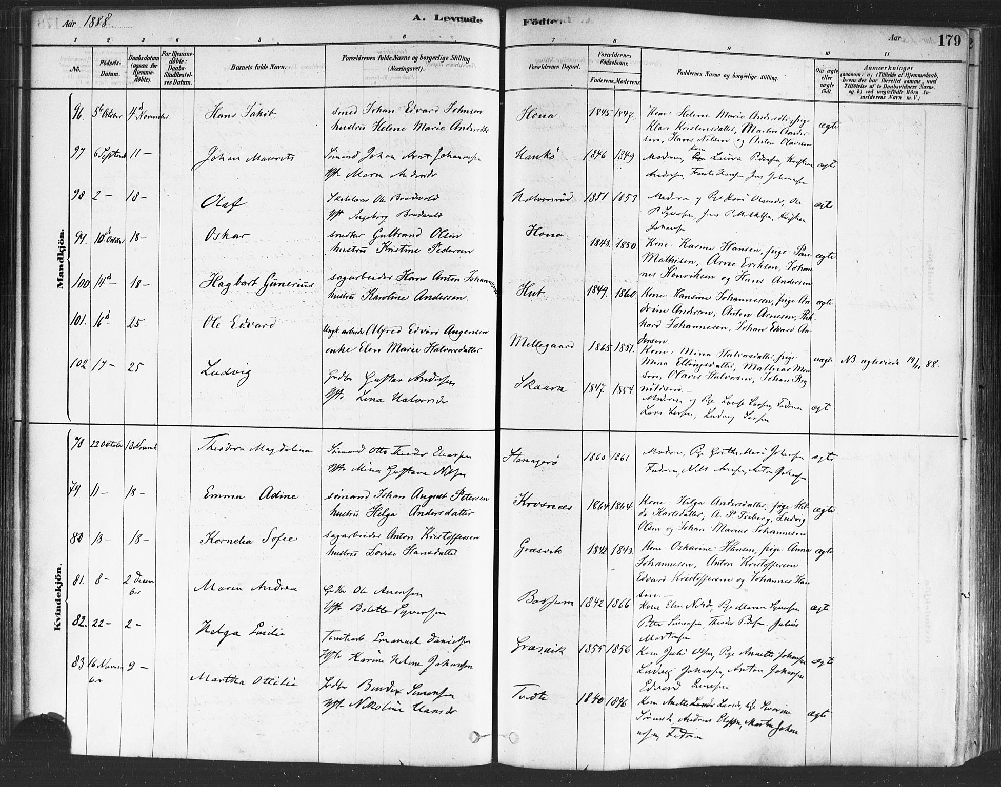 Onsøy prestekontor Kirkebøker, AV/SAO-A-10914/F/Fa/L0005: Parish register (official) no. I 5, 1878-1898, p. 179