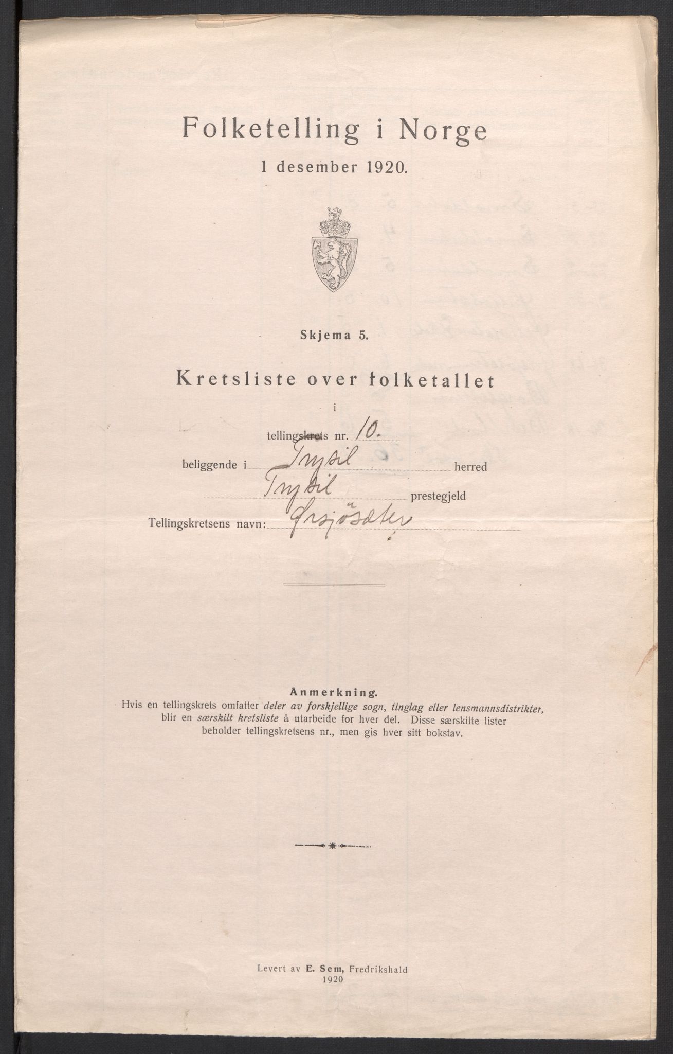 SAH, 1920 census for Trysil, 1920, p. 33