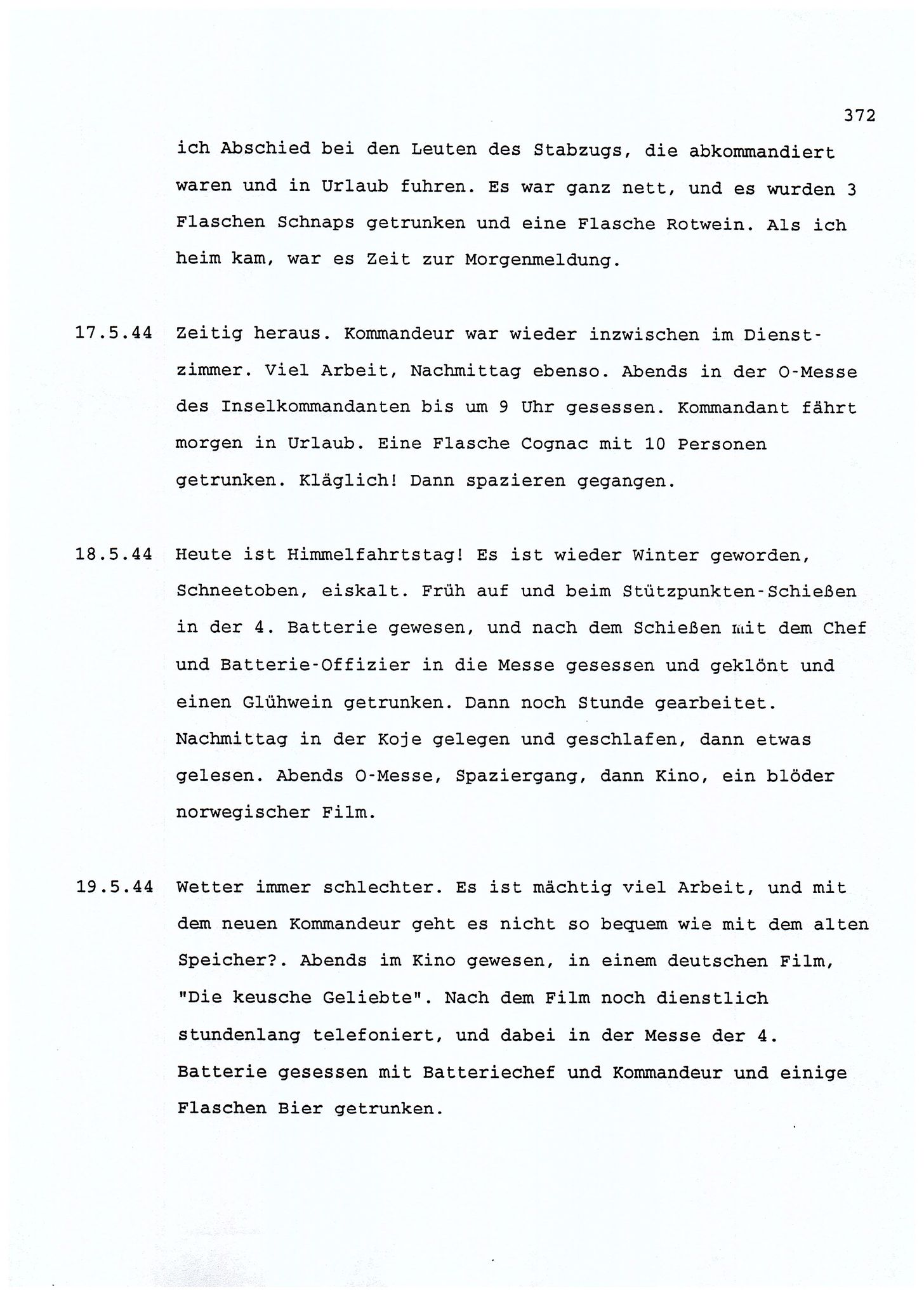 Dagbokopptegnelser av en tysk marineoffiser stasjonert i Norge , FMFB/A-1160/F/L0001: Dagbokopptegnelser av en tysk marineoffiser stasjonert i Norge, 1941-1944, p. 372