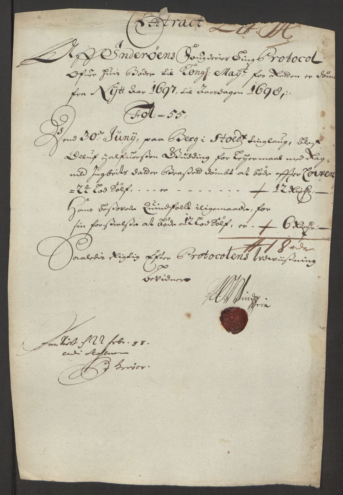 Rentekammeret inntil 1814, Reviderte regnskaper, Fogderegnskap, RA/EA-4092/R63/L4309: Fogderegnskap Inderøy, 1695-1697, p. 498