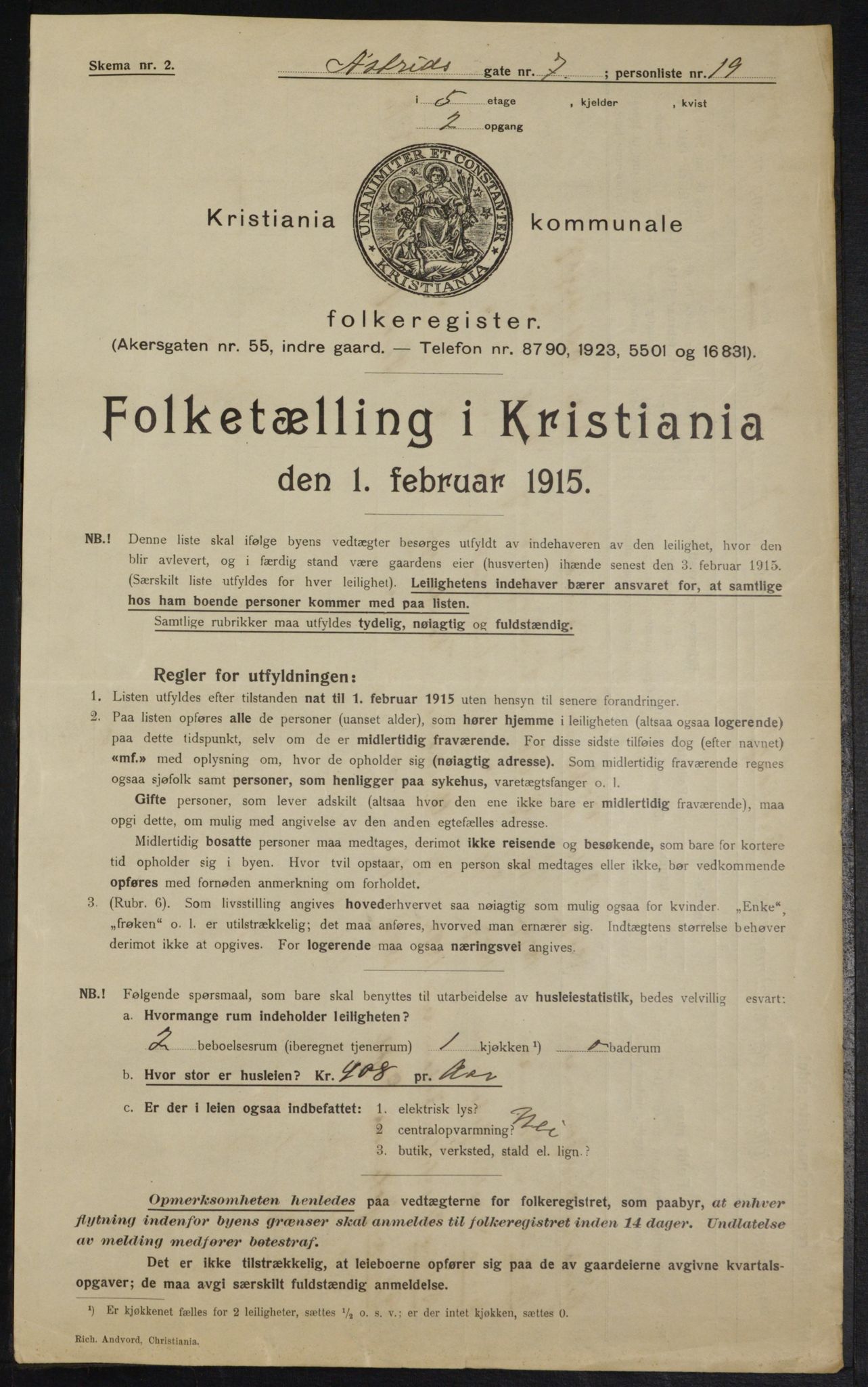 OBA, Municipal Census 1915 for Kristiania, 1915, p. 17207