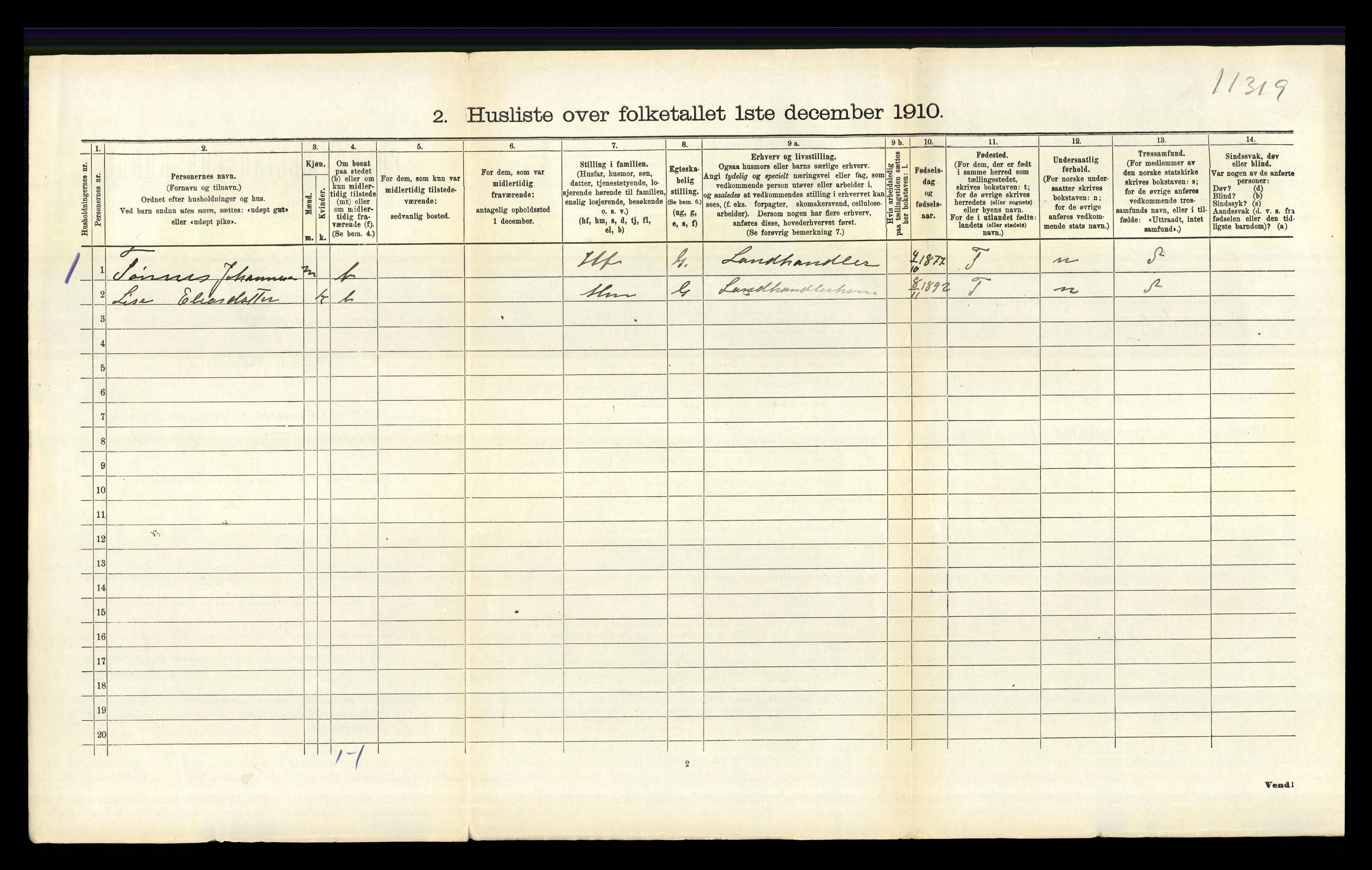 RA, 1910 census for Liknes, 1910, p. 1137