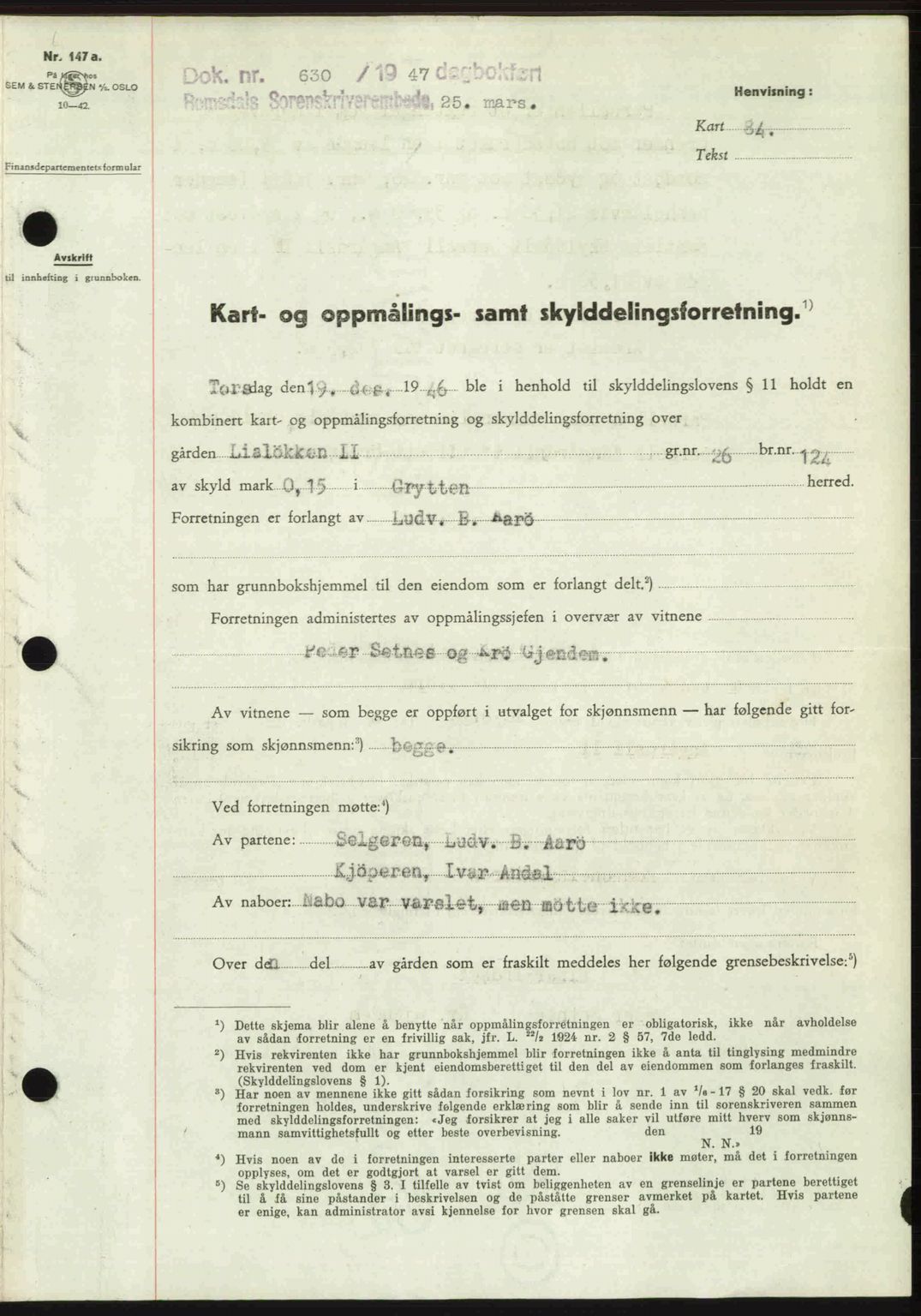 Romsdal sorenskriveri, AV/SAT-A-4149/1/2/2C: Mortgage book no. A22, 1947-1947, Diary no: : 630/1947