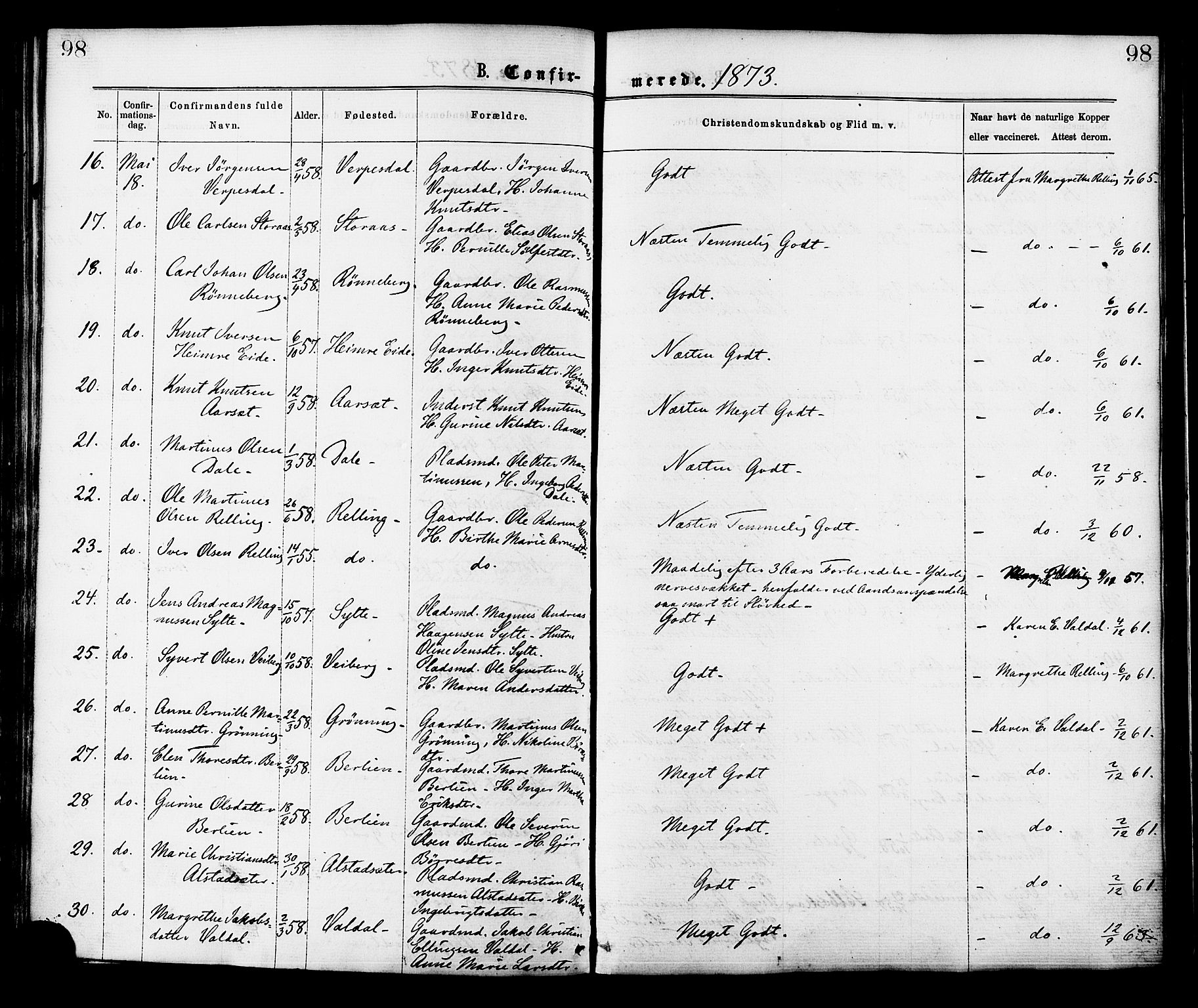 Ministerialprotokoller, klokkerbøker og fødselsregistre - Møre og Romsdal, SAT/A-1454/519/L0254: Parish register (official) no. 519A13, 1868-1883, p. 98