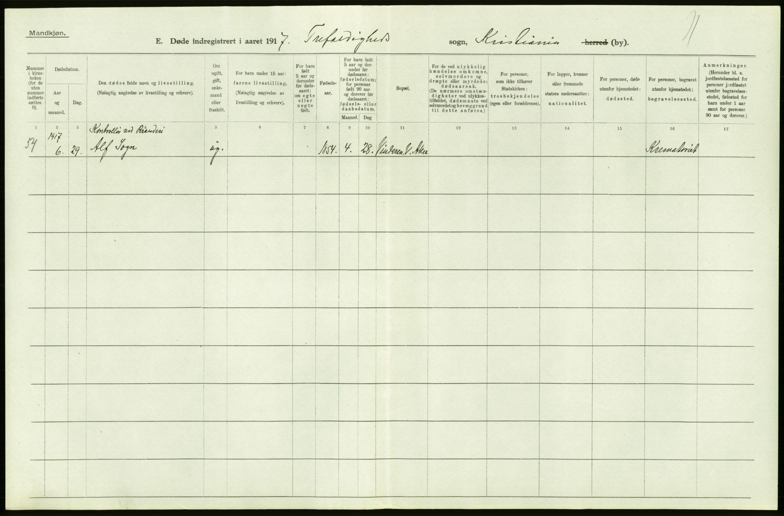 Statistisk sentralbyrå, Sosiodemografiske emner, Befolkning, AV/RA-S-2228/D/Df/Dfb/Dfbg/L0010: Kristiania: Døde, 1917, p. 670