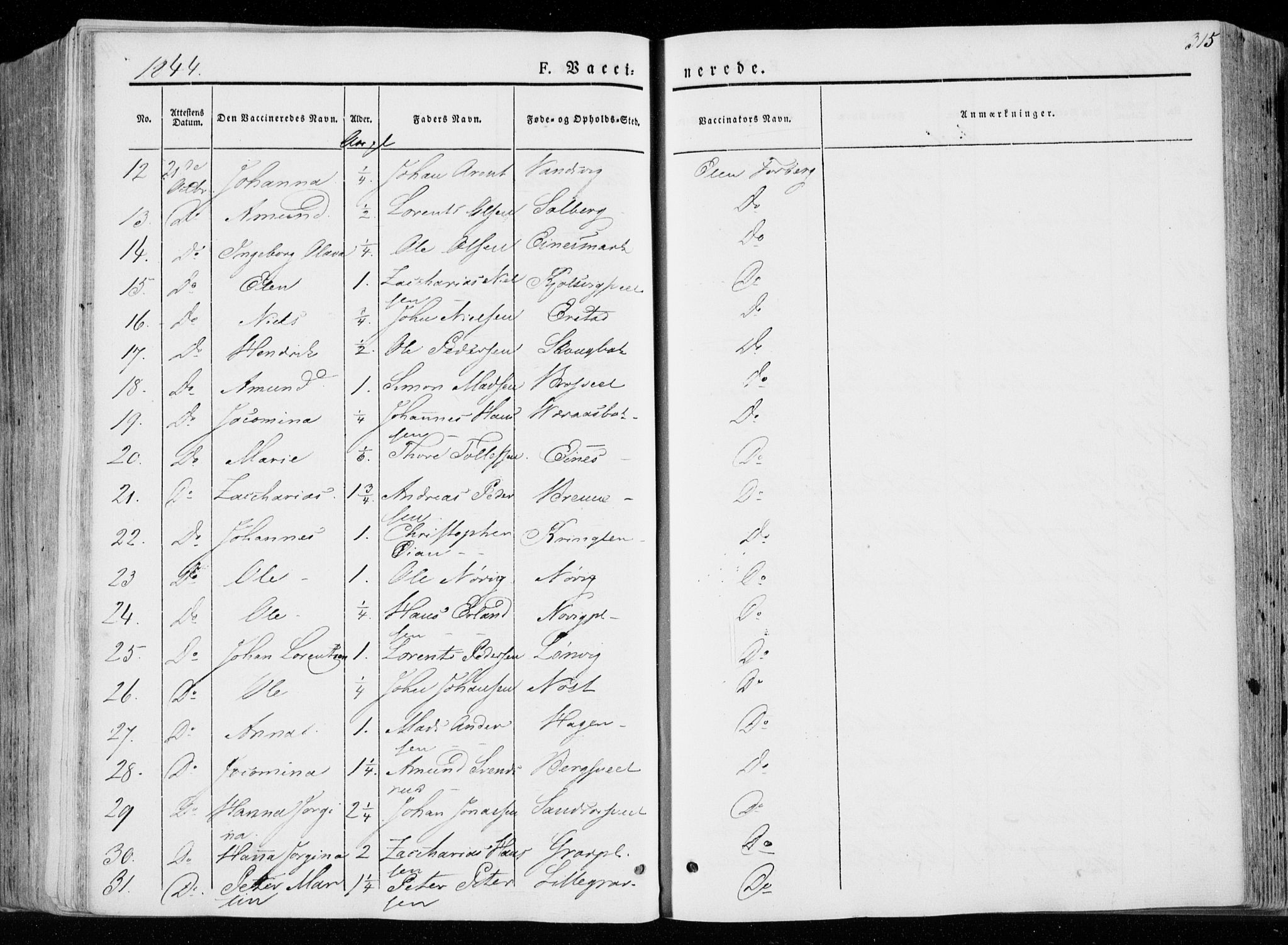 Ministerialprotokoller, klokkerbøker og fødselsregistre - Nord-Trøndelag, SAT/A-1458/722/L0218: Parish register (official) no. 722A05, 1843-1868, p. 315