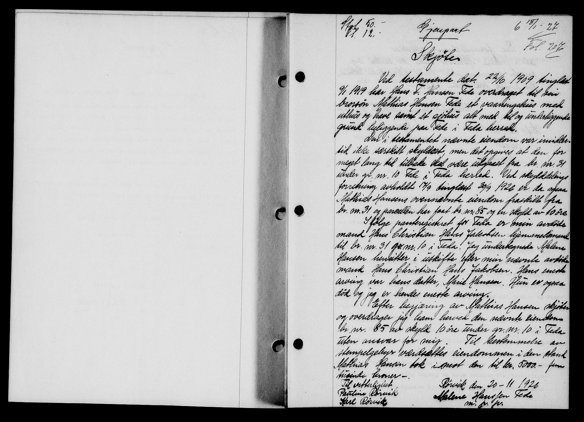 Flekkefjord sorenskriveri, AV/SAK-1221-0001/G/Gb/Gba/L0043: Mortgage book no. 41, 1926-1927, Deed date: 18.01.1927