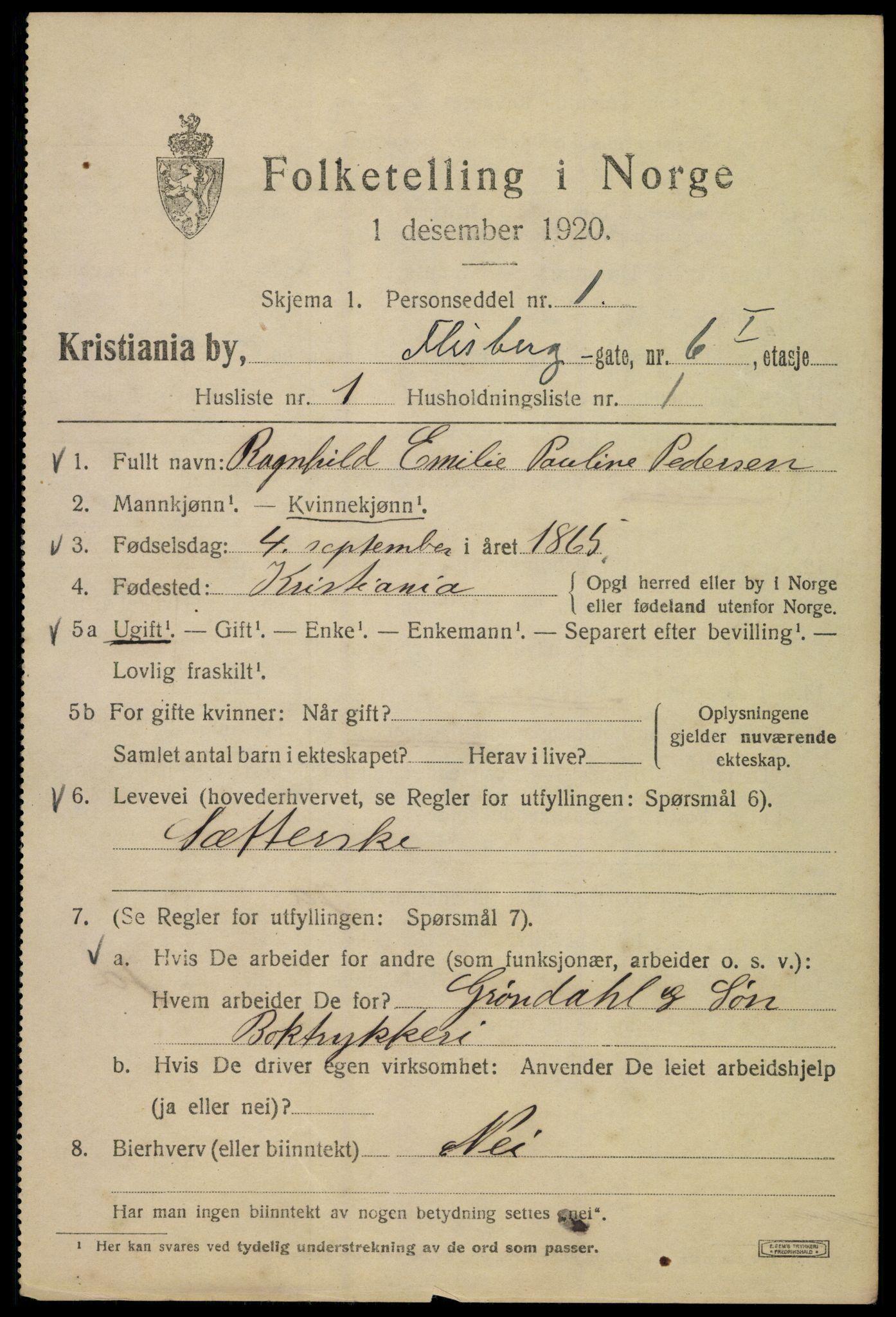 SAO, 1920 census for Kristiania, 1920, p. 230025