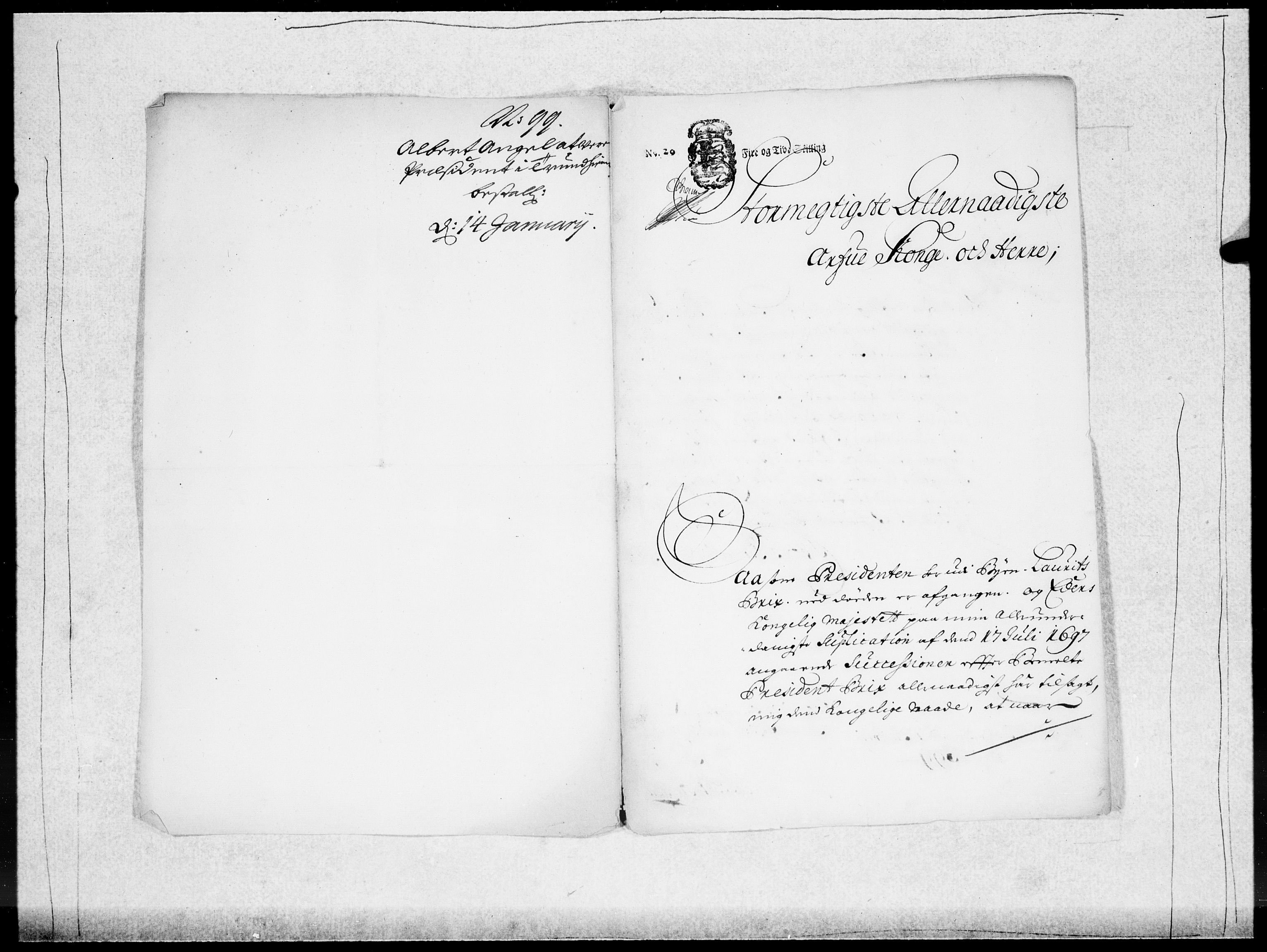 Danske Kanselli 1572-1799, AV/RA-EA-3023/F/Fc/Fcc/Fcca/L0048: Norske innlegg 1572-1799, 1697-1699, p. 340