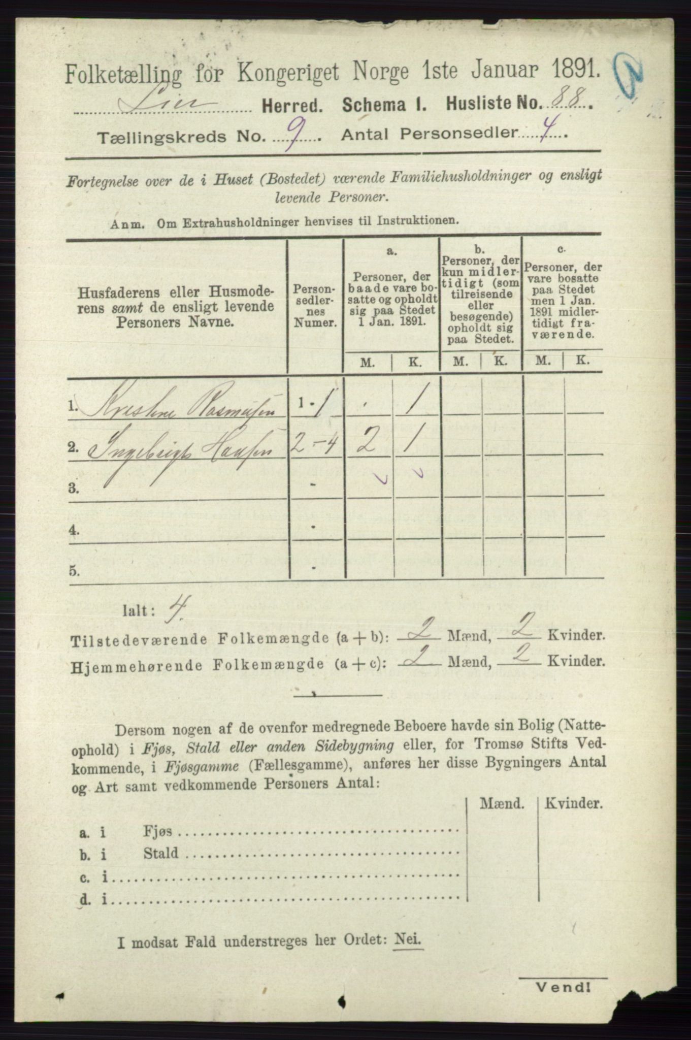 RA, 1891 census for 0626 Lier, 1891, p. 5634