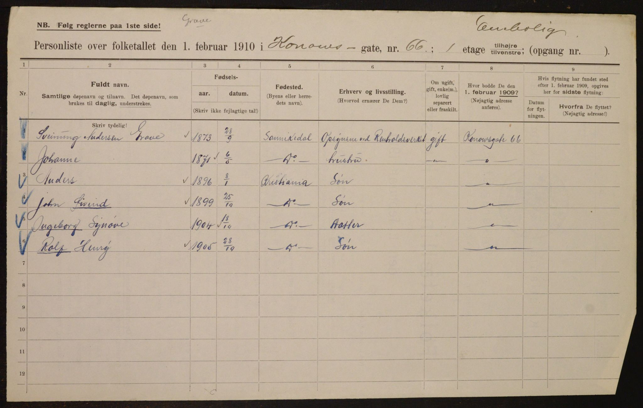 OBA, Municipal Census 1910 for Kristiania, 1910, p. 51892