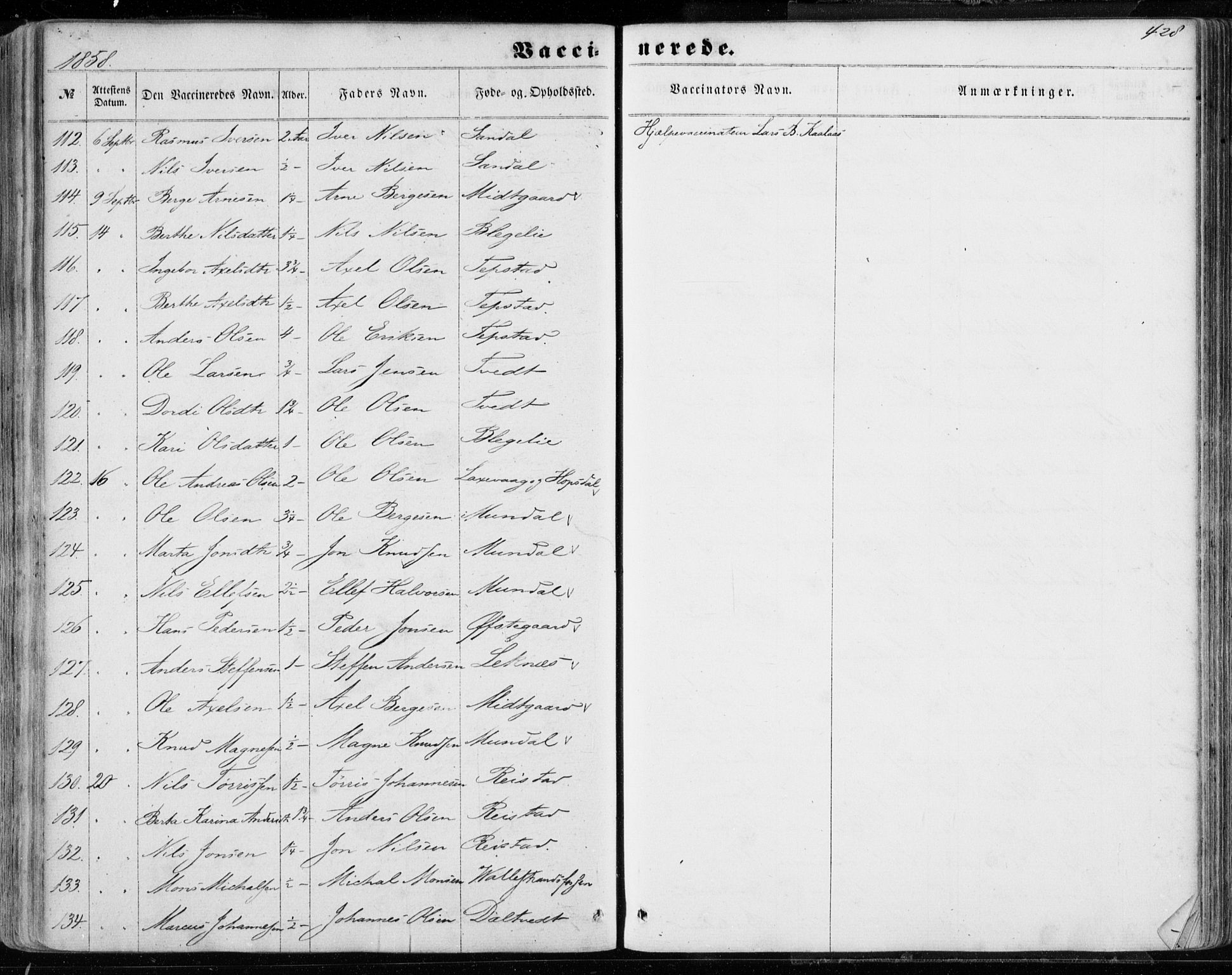 Hamre sokneprestembete, AV/SAB-A-75501/H/Ha/Haa/Haaa/L0014: Parish register (official) no. A 14, 1858-1872, p. 428