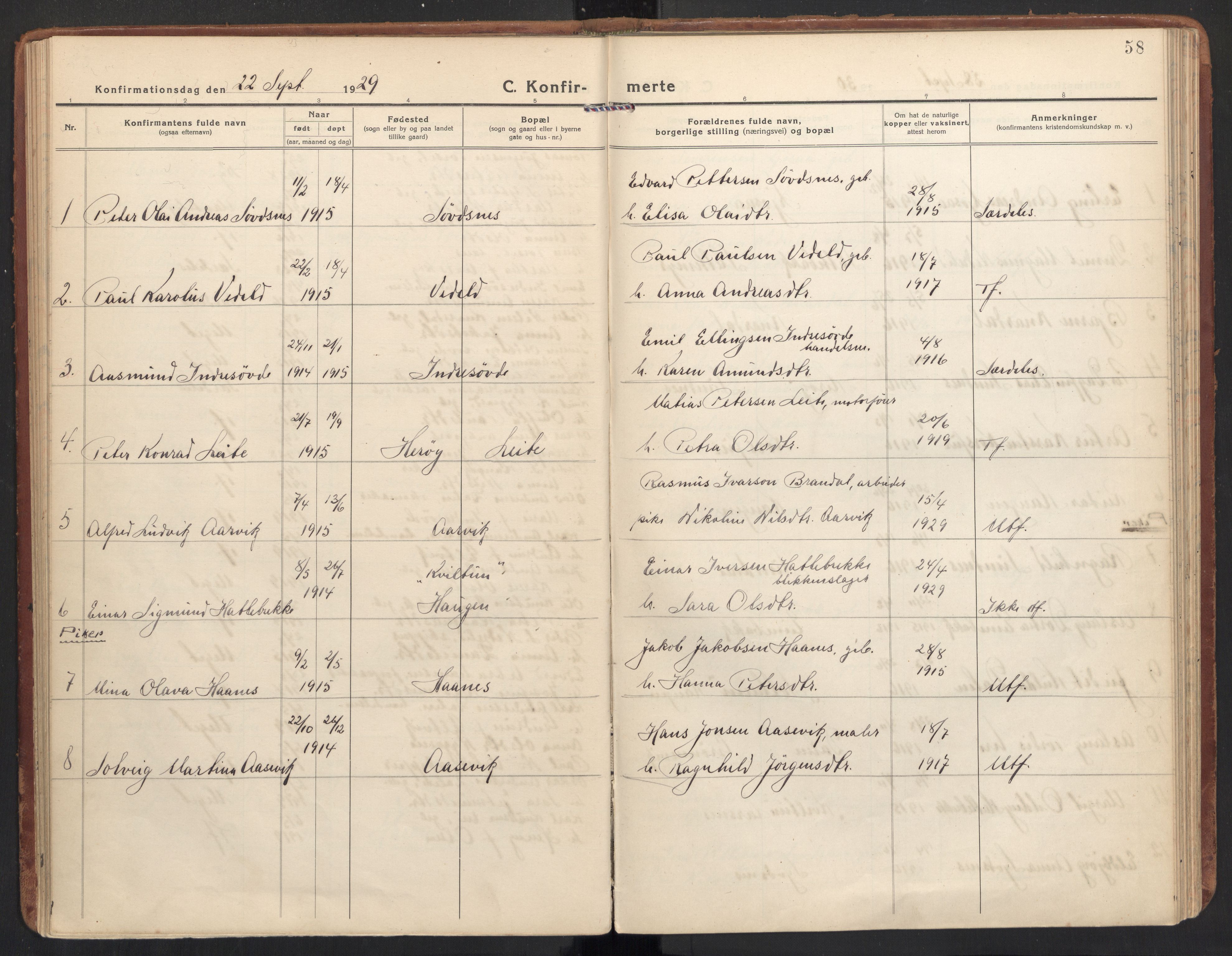 Ministerialprotokoller, klokkerbøker og fødselsregistre - Møre og Romsdal, SAT/A-1454/504/L0058: Parish register (official) no. 504A05, 1920-1940, p. 58