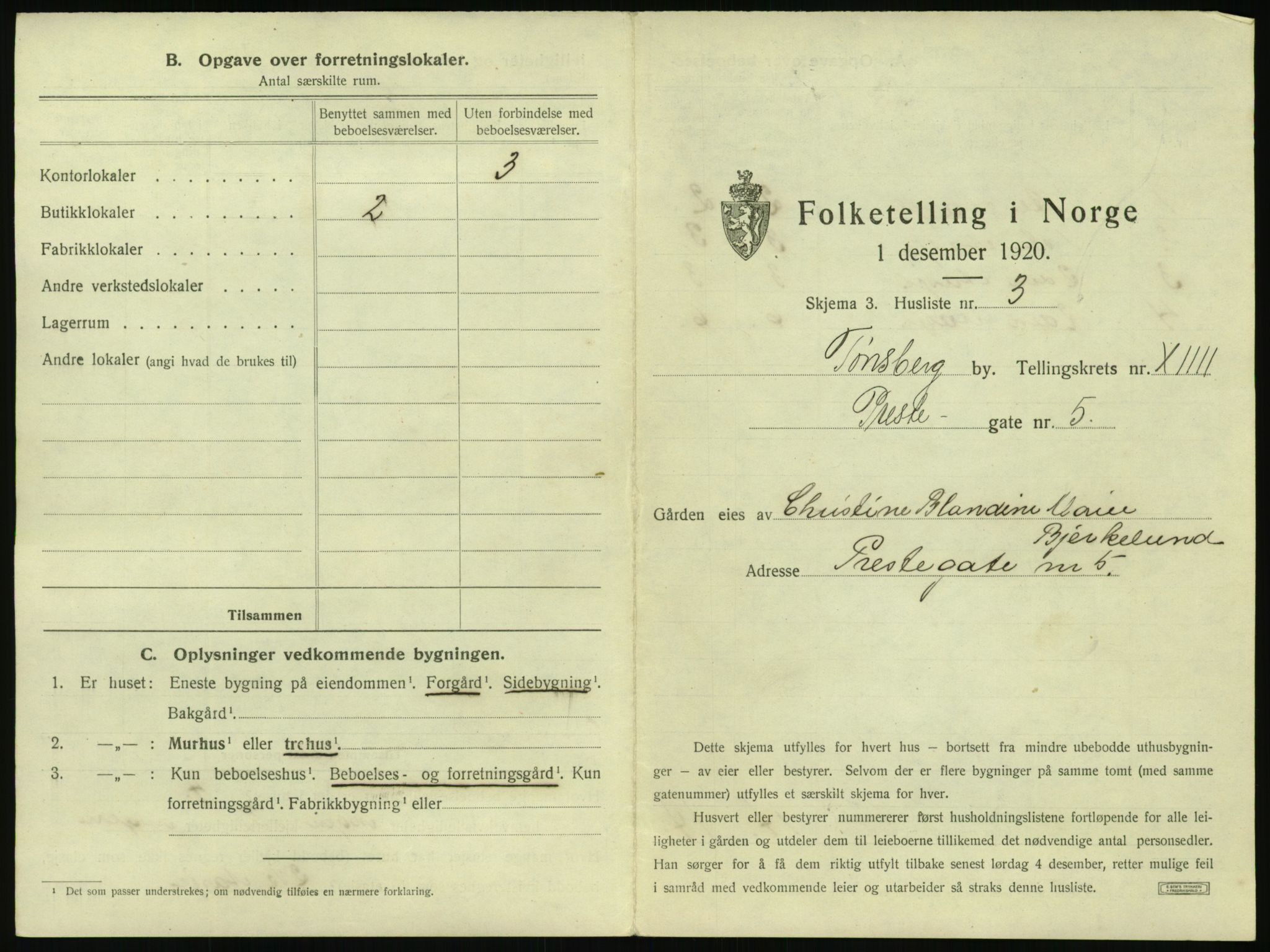 SAKO, 1920 census for Tønsberg, 1920, p. 1465