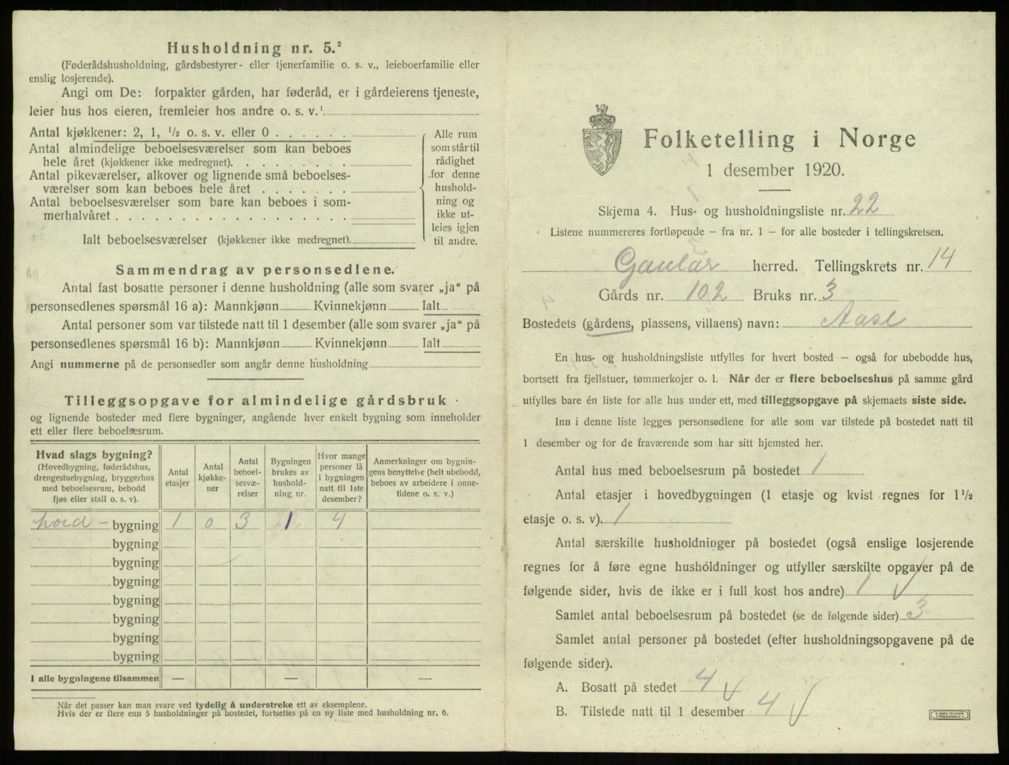 SAB, 1920 census for Gaular, 1920, p. 1061